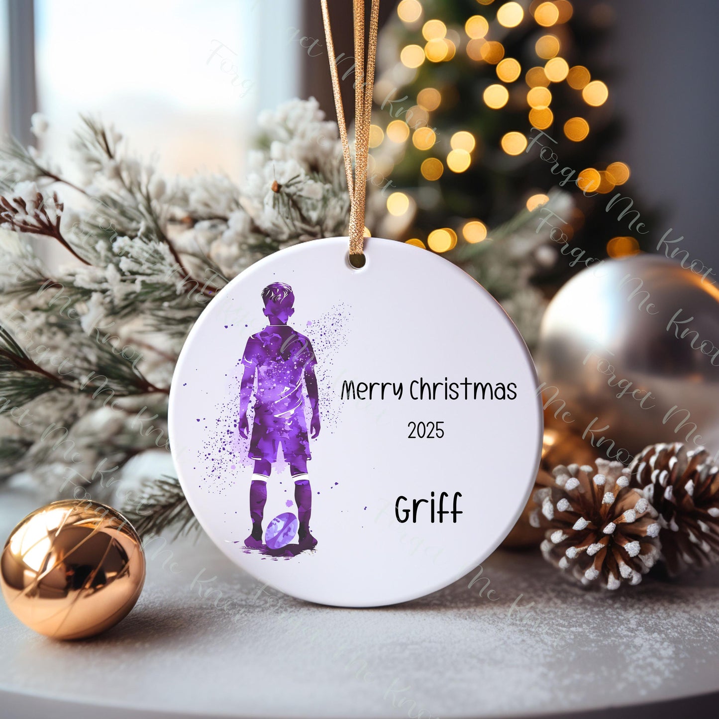 Rugby Christmas Tree Decoration, Personalised Rugby Christmas Tree Bauble, Grandson Xmas Gift