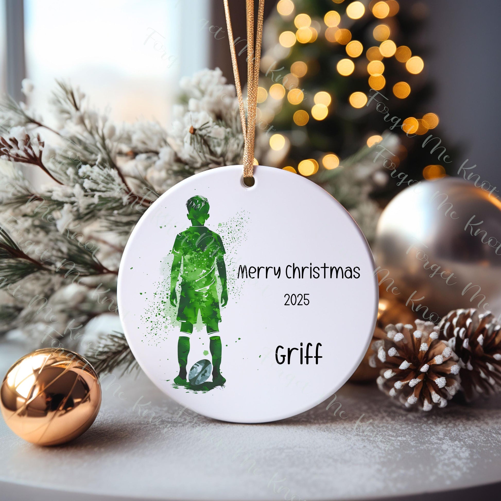 Rugby Christmas Tree Decoration, Personalised Rugby Christmas Tree Bauble, Grandson Xmas Gift