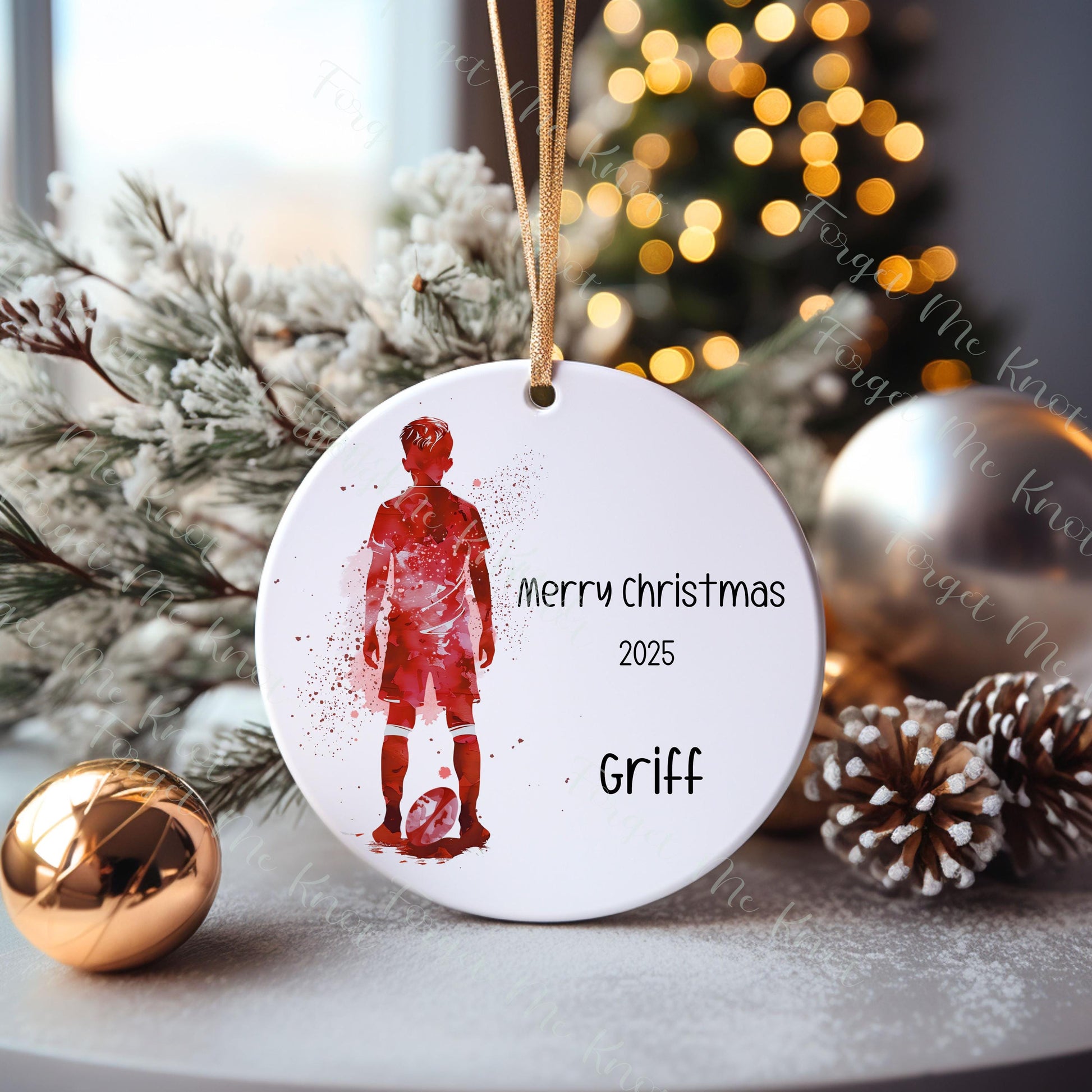 Rugby Christmas Tree Decoration, Personalised Rugby Christmas Tree Bauble, Grandson Xmas Gift