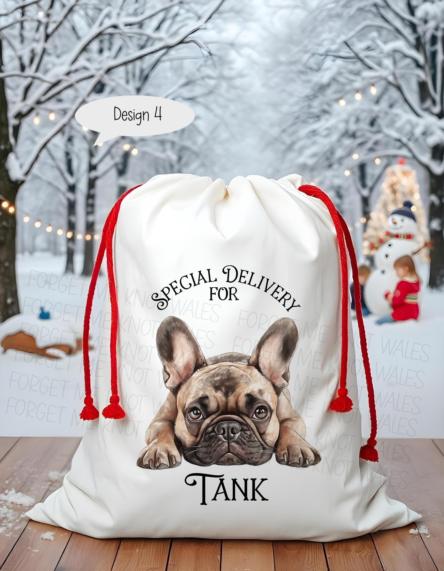 Dog Santa Sack, Christmas Present Sack, Personalised Stocking, Father Christmas Sack, Santa Present Sack, Frenchie Dog Xmas Present Sack