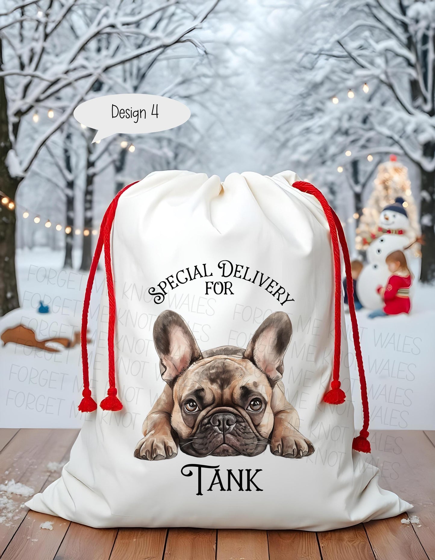 Dog Santa Sack, Christmas Present Sack, Personalised Stocking, Father Christmas Sack, Santa Present Sack, Frenchie Dog Xmas Present Sack
