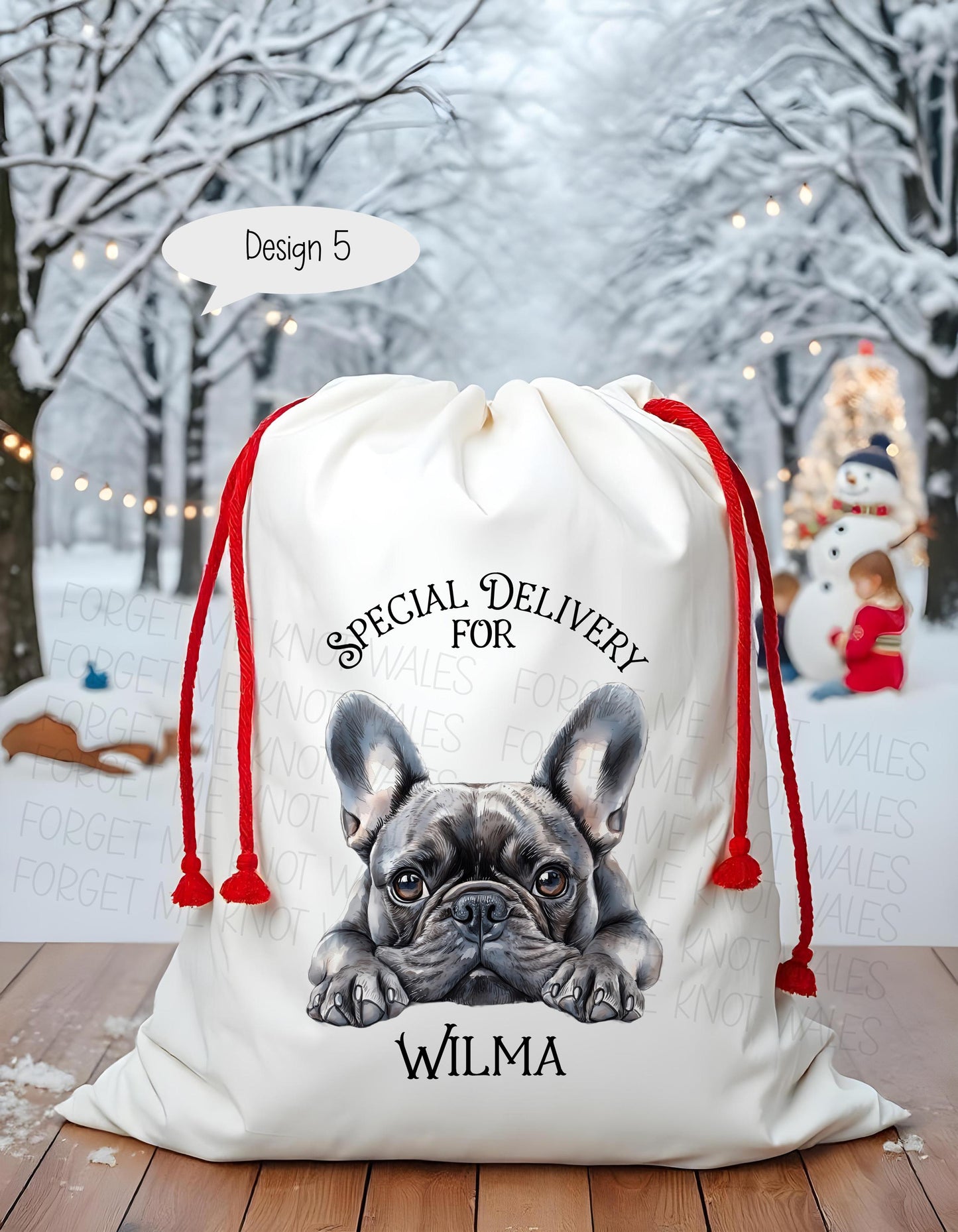 Dog Santa Sack, Christmas Present Sack, Personalised Stocking, Father Christmas Sack, Santa Present Sack, Frenchie Dog Xmas Present Sack