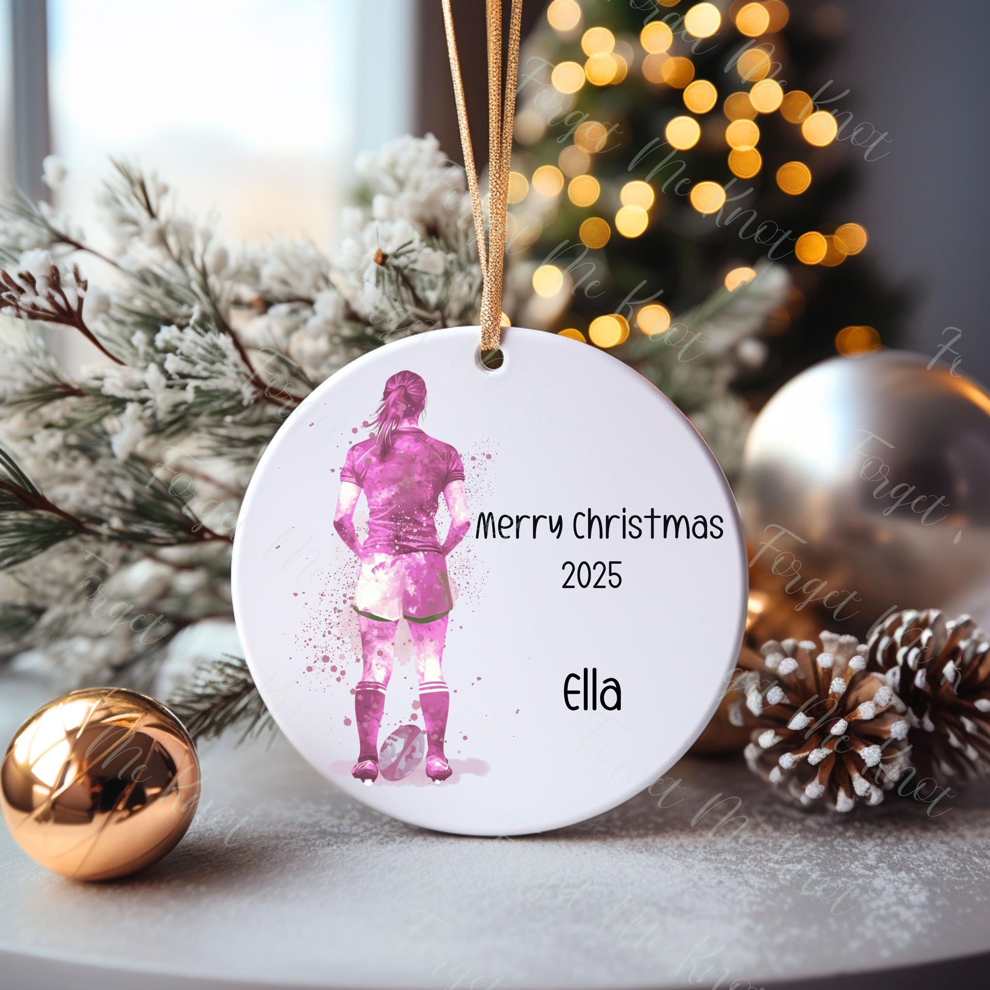 Female Rugby Christmas Tree Decoration, Personalised Girl Rugby Christmas Tree Bauble, Sports Christmas Decoration, Granddaughter Xmas Gift