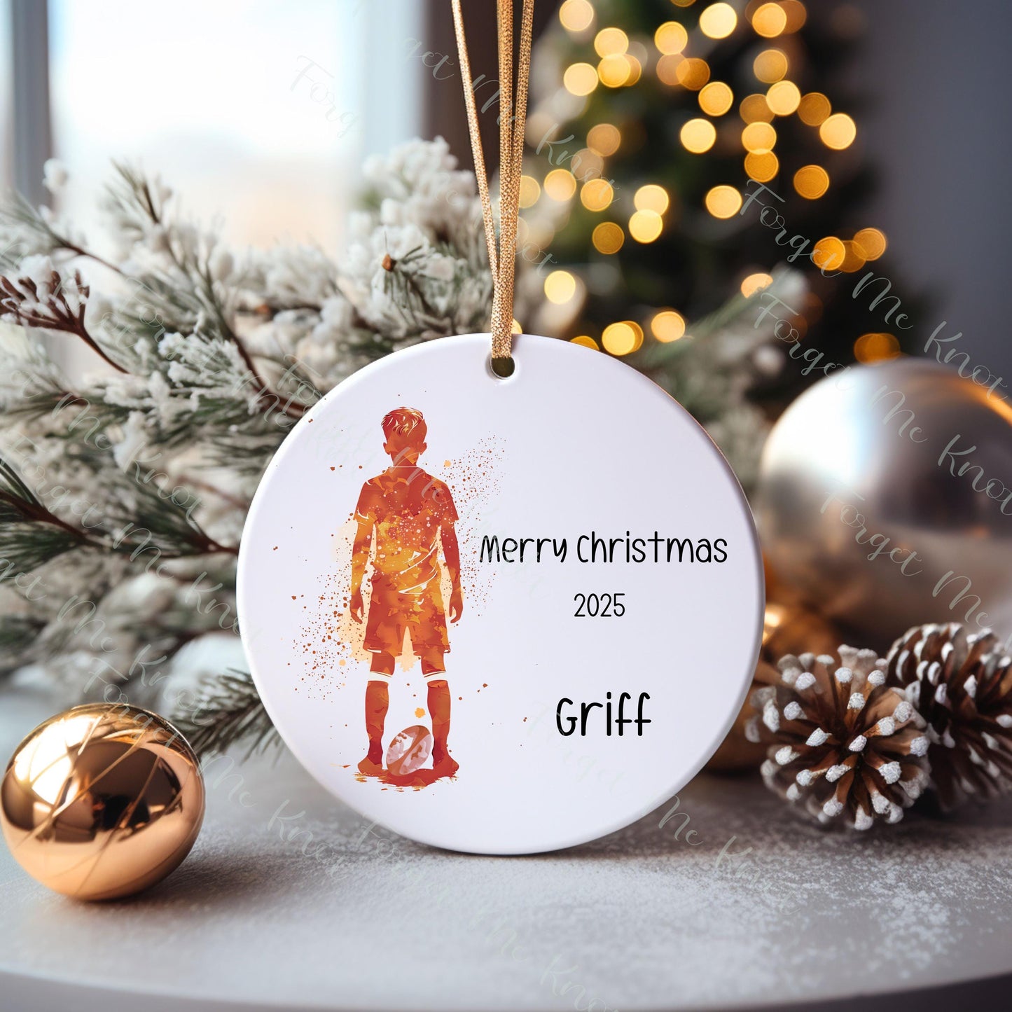 Rugby Christmas Tree Decoration, Personalised Rugby Christmas Tree Bauble, Grandson Xmas Gift