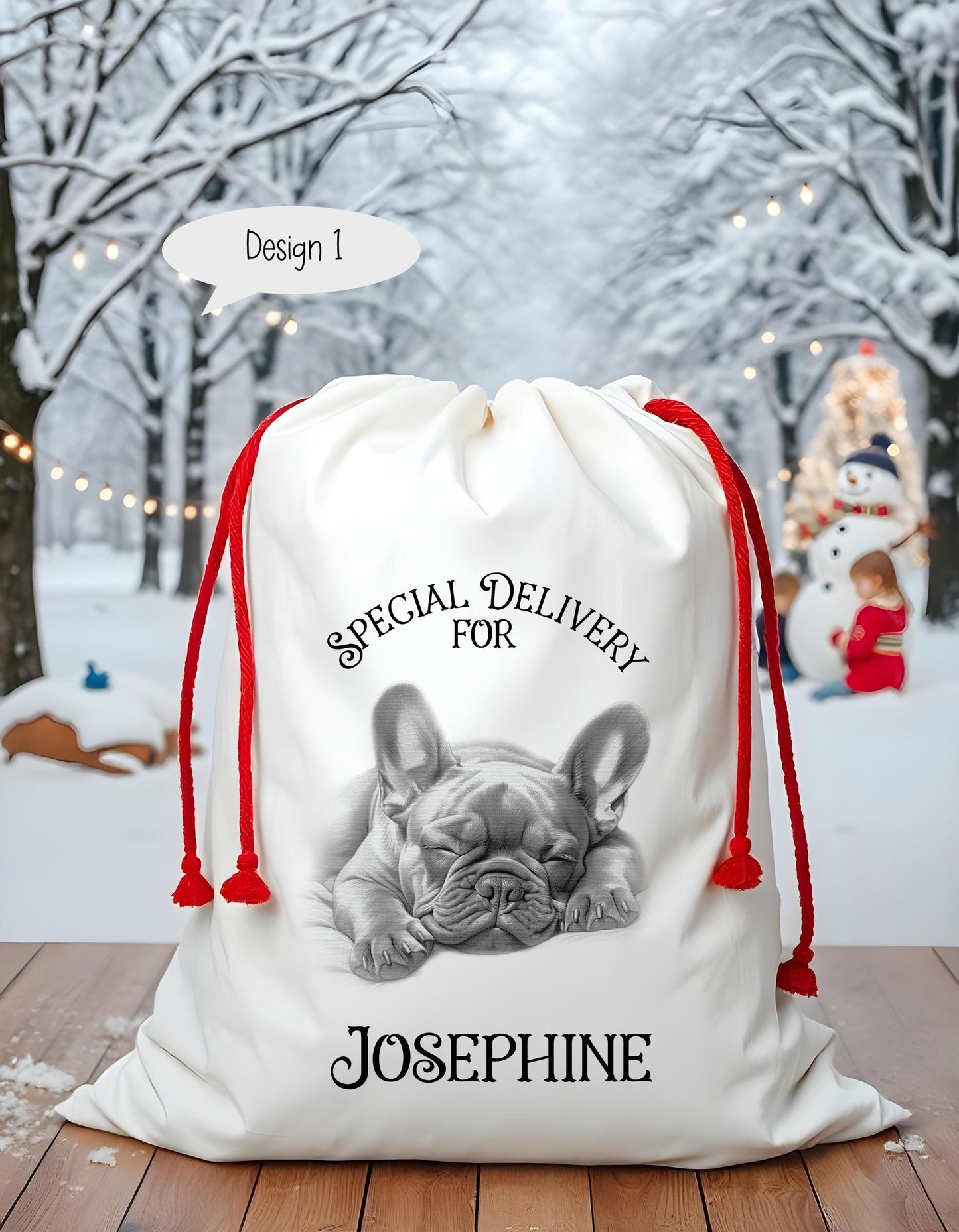 Dog Santa Sack, Christmas Present Sack, Personalised Stocking, Father Christmas Sack, Santa Present Sack, Frenchie Dog Xmas Present Sack