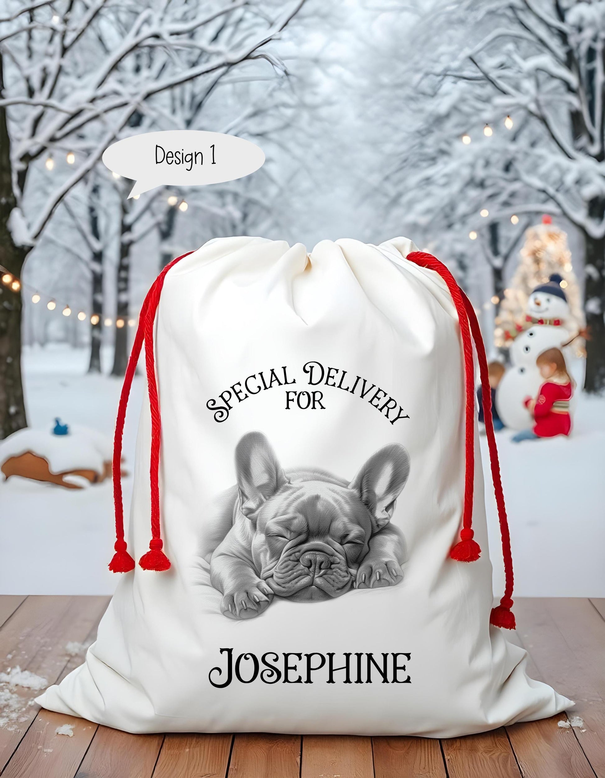 Dog Santa Sack, Christmas Present Sack, Personalised Stocking, Father Christmas Sack, Santa Present Sack, Frenchie Dog Xmas Present Sack