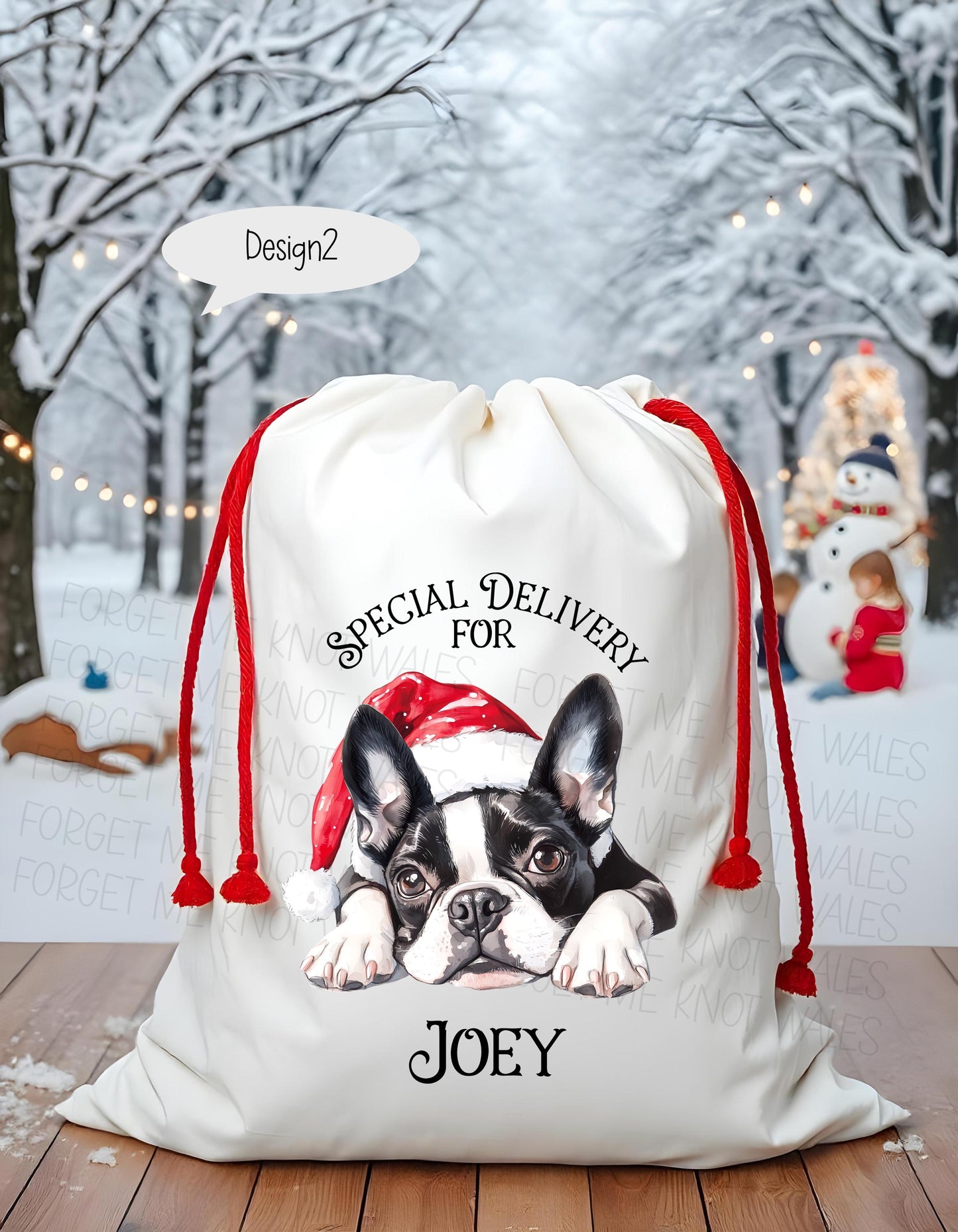Dog Santa Sack, Christmas Present Sack, Personalised Stocking, Father Christmas Sack, Santa Present Sack, Frenchie Dog Xmas Present Sack