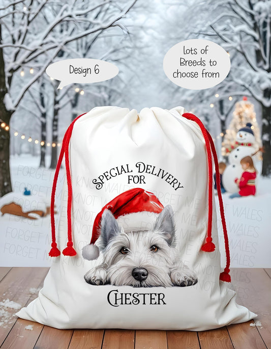 Dog Christmas Sack, Christmas Present Sack, Personalised Stocking, Father Christmas Sack, Santa Present Sack, West Highland Terrier