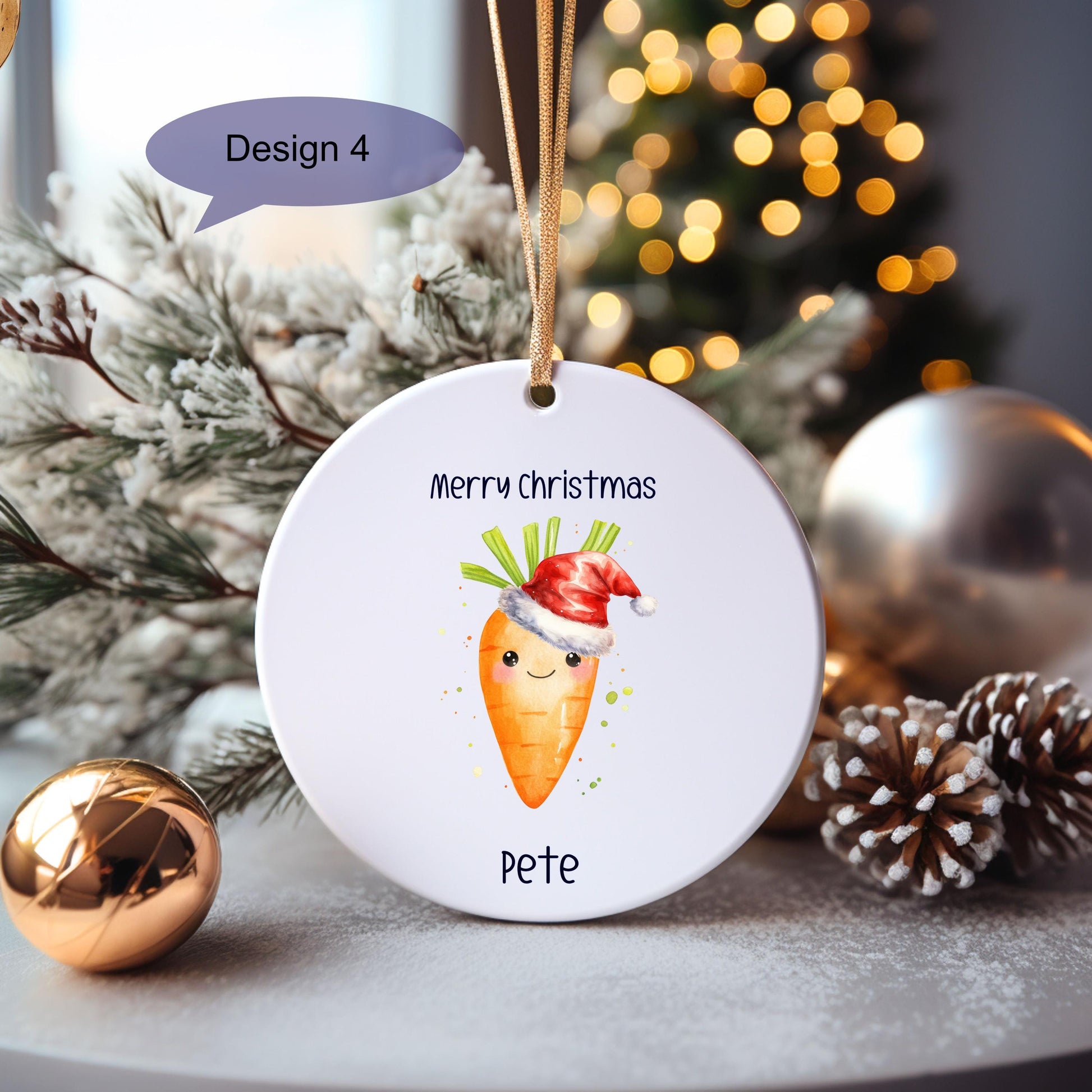 Carrot Christmas Tree Decoration, Personalised Vegetables Bauble, Funny Xmas Gift,