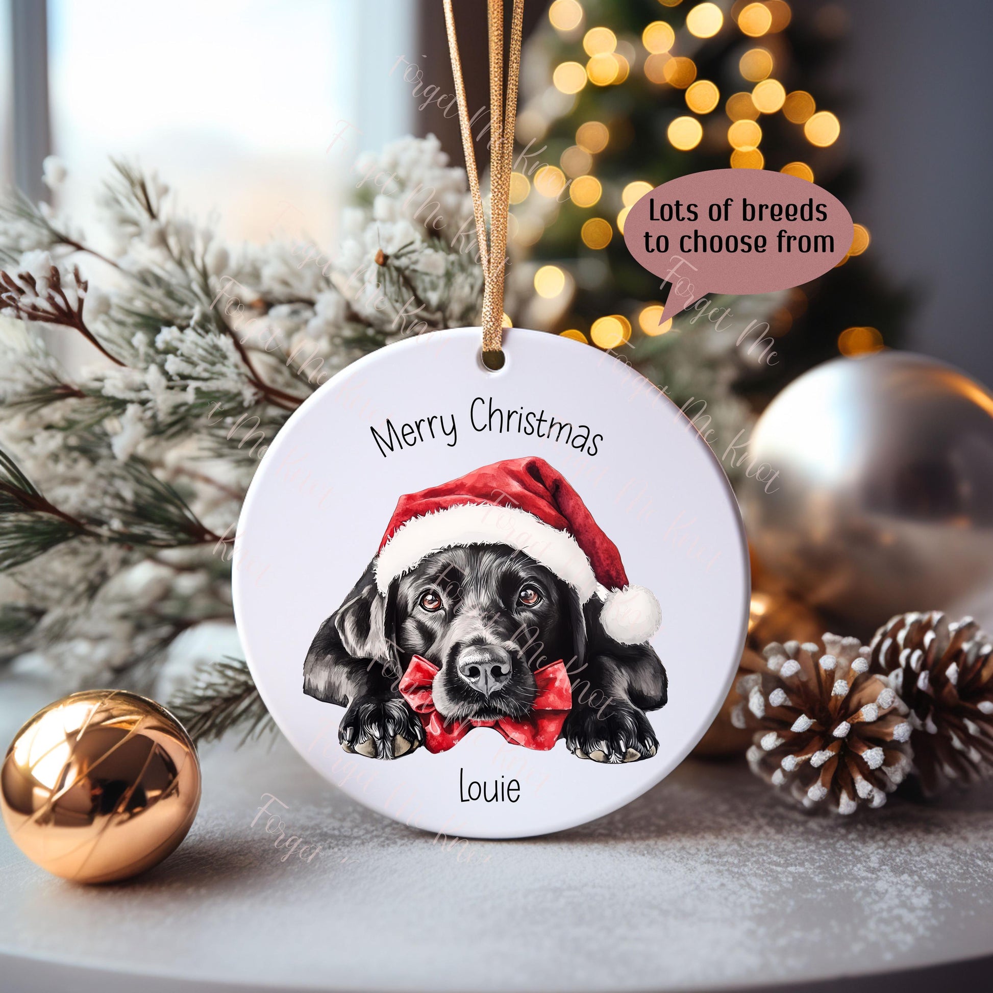 Labrador Dog Christmas Bauble, Personalised Pet Dog Xmas Tree Decoration, Gift For Dog Family, Fox Terrier, Spaniel Xmas Bauble
