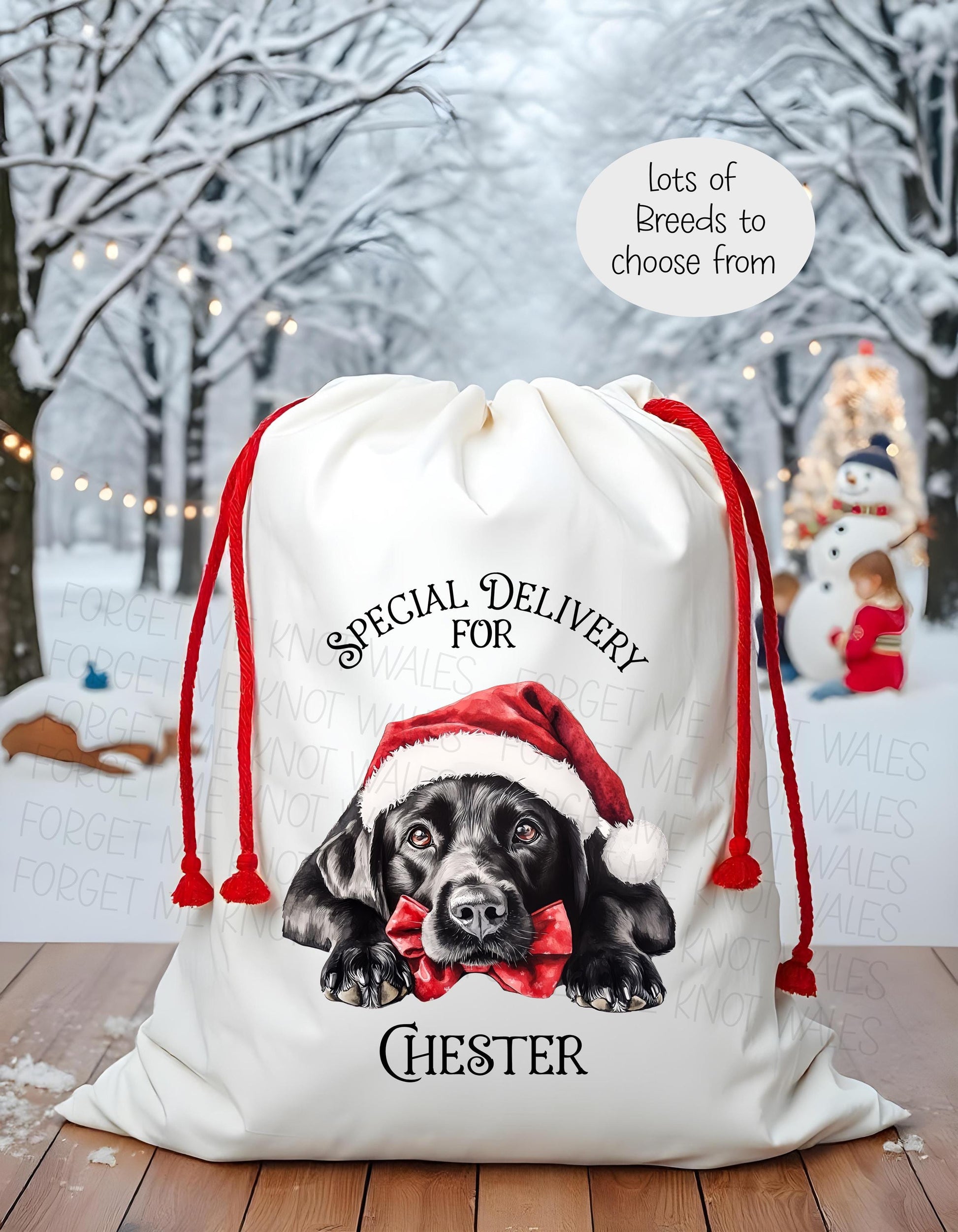 Dog Christmas Sack, Personalised Dog Stocking, Dog Christmas Eve Sack Lots of Different Breeds Available, Labrador