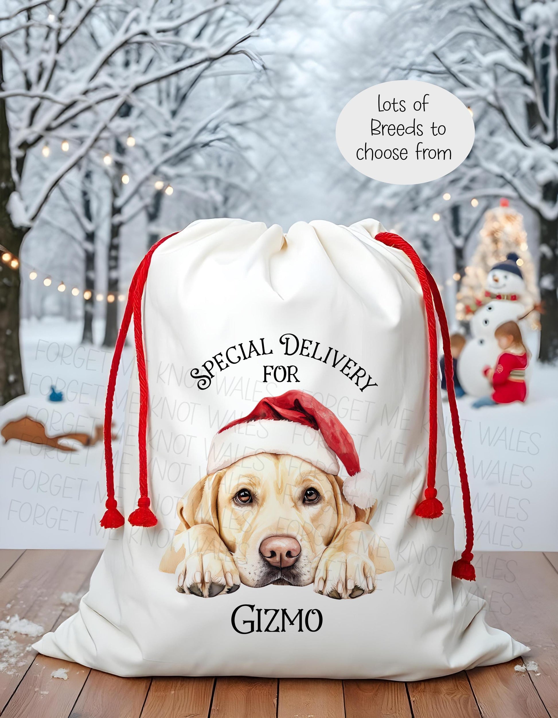 Dog Christmas Sack, Personalised Dog Stocking, Dog Christmas Eve Sack Lots of Different Breeds Available, Labrador