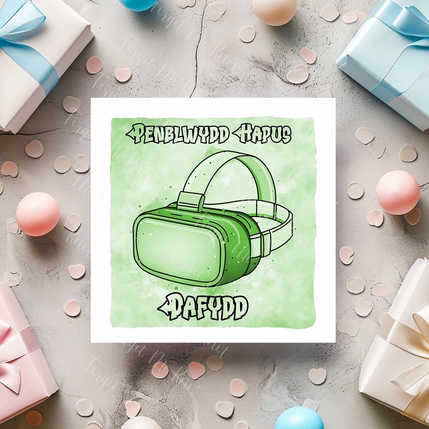 Cerdyn Cymraeg, Penblwydd Hapus VR Headset Birthday Card – Virtual Reality Gamer Birthday Card – Funny Tech Birthday Card - Any Age