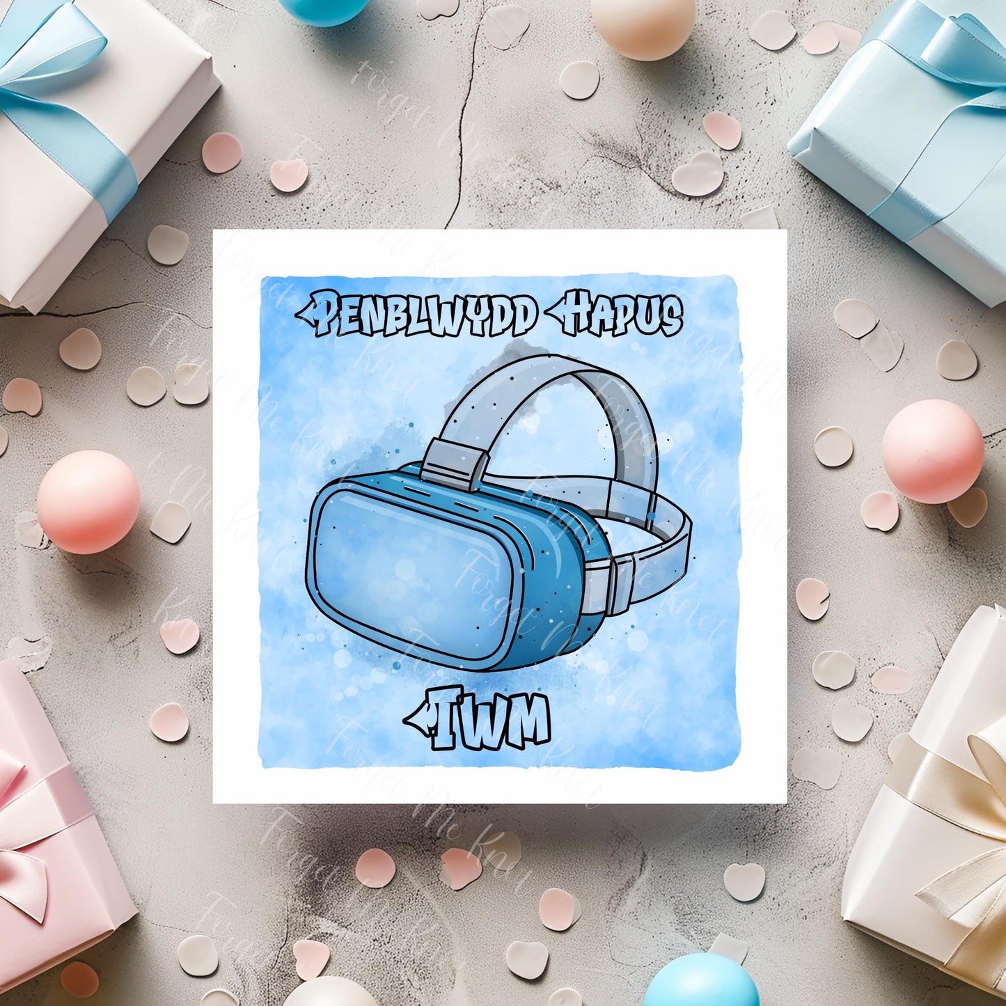 Cerdyn Cymraeg, Penblwydd Hapus VR Headset Birthday Card – Virtual Reality Gamer Birthday Card – Funny Tech Birthday Card - Any Age