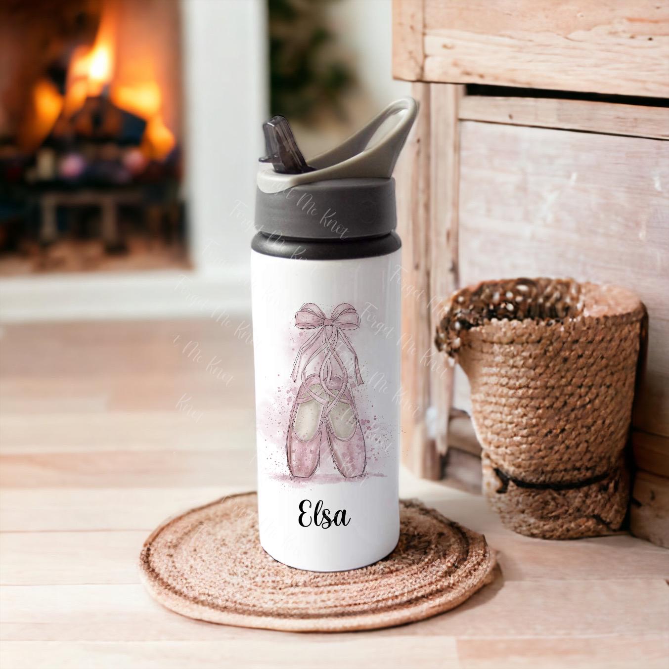 Ballet Shoes Water Bottle – Reusable Dance Bottle | Ballerina Gift | Pink Ballet Design | Dancer Hydration Bottle