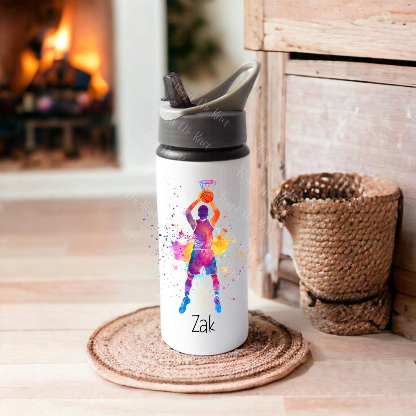 Abstract Basketball Player Water Bottle – Colourful Sports Design | 600ml Reusable Bottle | Basketball Gift