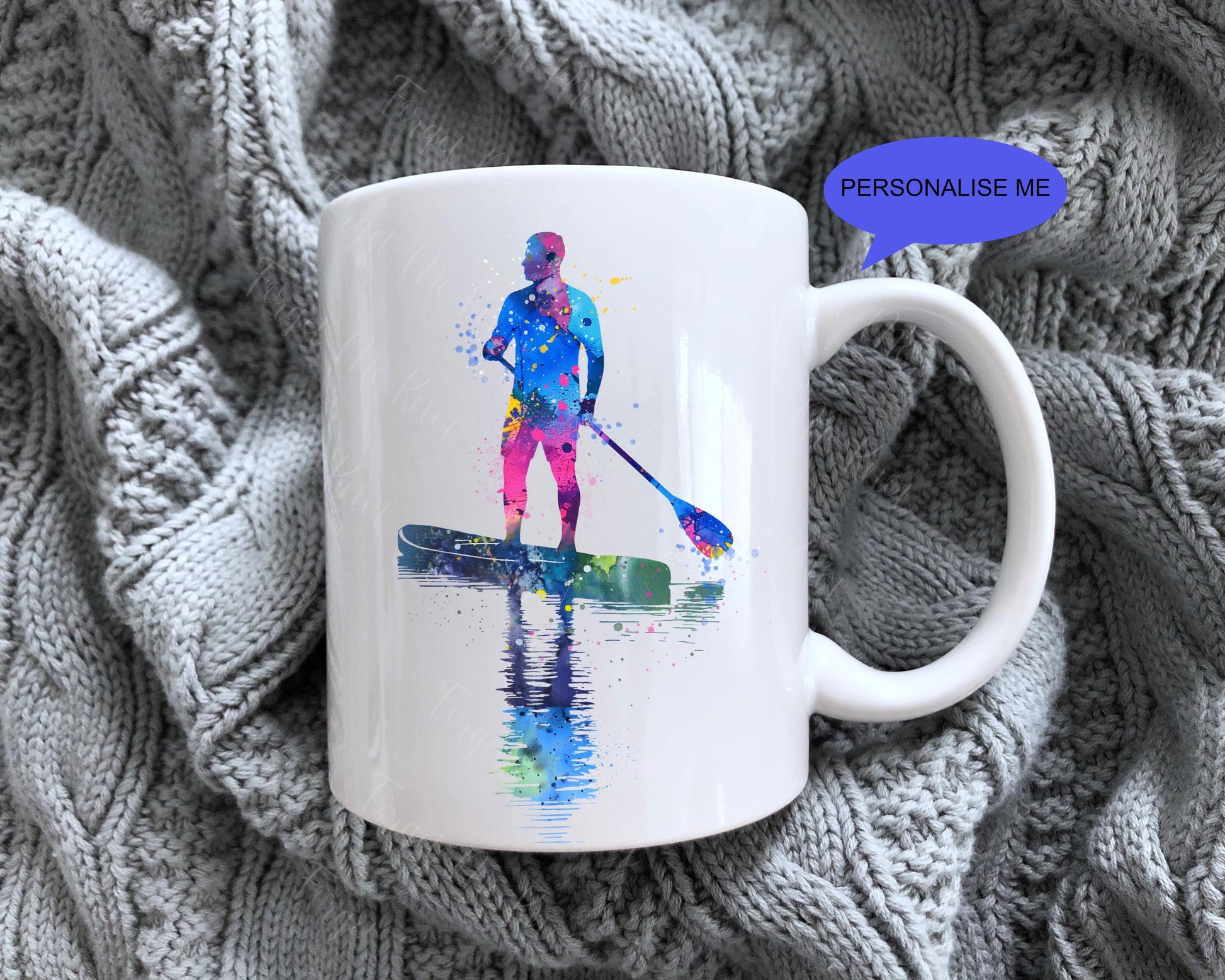 Personalised Abstract Sports Mug | 11oz White Ceramic Mug | Paddleboard, Martial Arts & Running Designs | Custom Name Gift