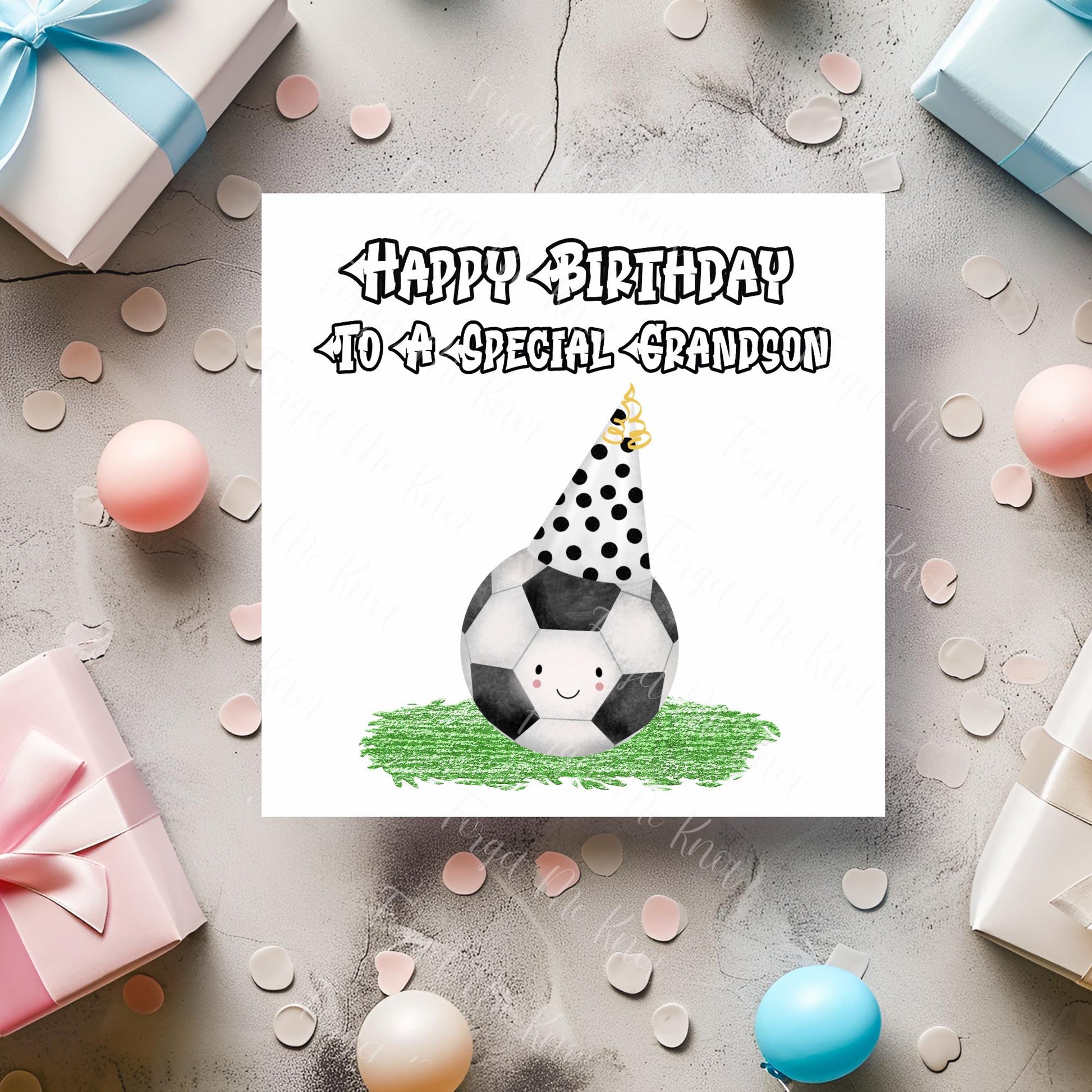 Funny Football Birthday Card for Grandson – Personalised Football Card – Luxury 6x6 Linen Card – Boys Birthday Card – Made in UK