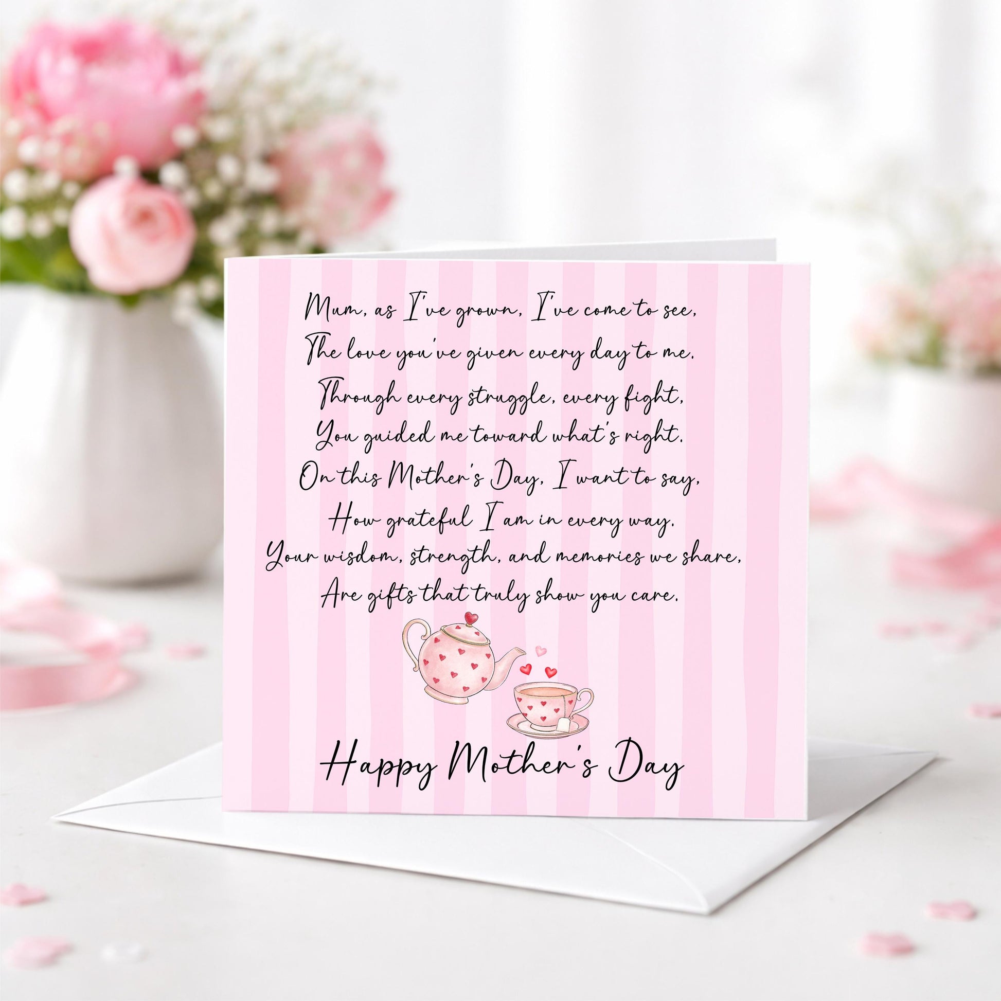 Mother’s Day Card With Poem • Mum Mother’s Day Card • From Daughter Son • Floral Teapot Card • Tea Cup Card • Happy Mother’s Day Mum