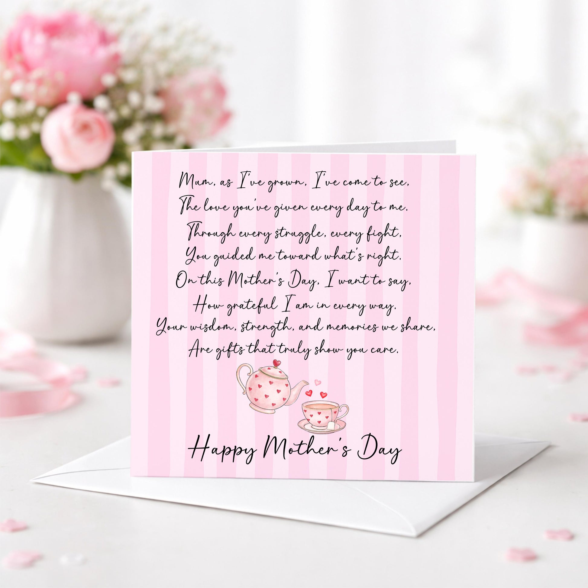 Mother’s Day Card With Poem • Mum Mother’s Day Card • From Daughter Son • Floral Teapot Card • Tea Cup Card • Happy Mother’s Day Mum