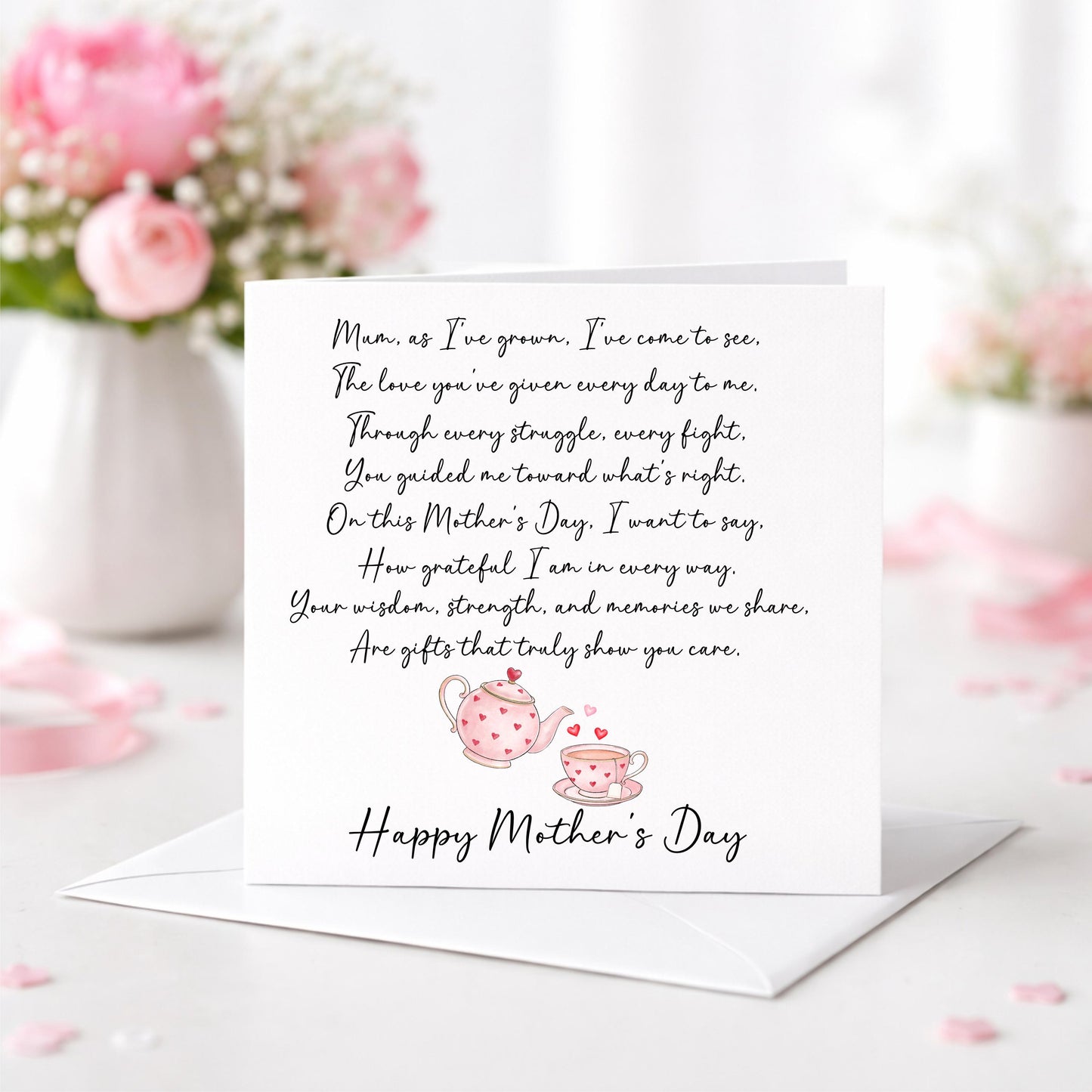 Mother’s Day Card With Poem • Mum Mother’s Day Card • From Daughter Son • Floral Teapot Card • Tea Cup Card • Happy Mother’s Day Mum