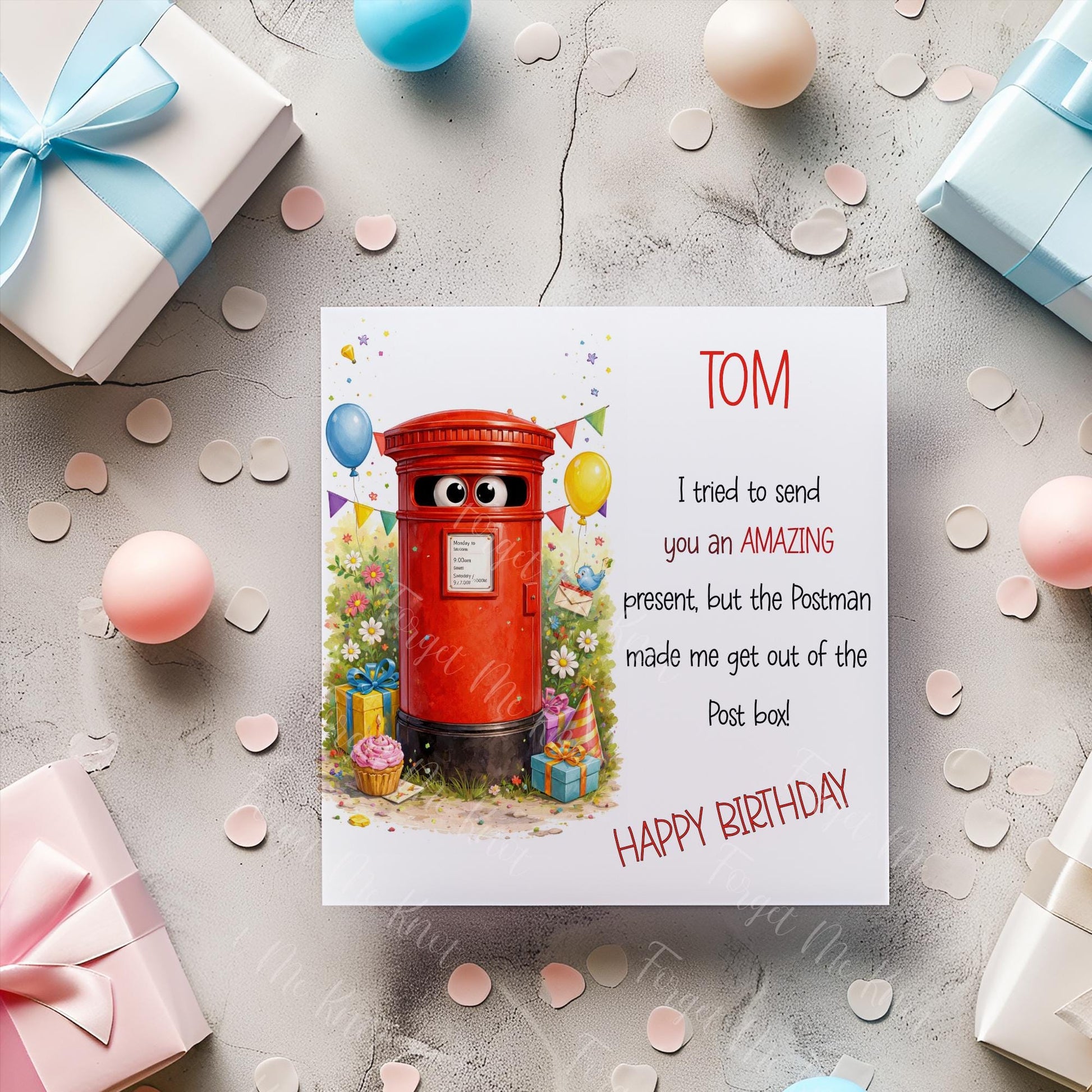 Funny Red Post Box Birthday Card | Cute British Postbox Card | Personalised Birthday Card | Fun Kids Birthday Card