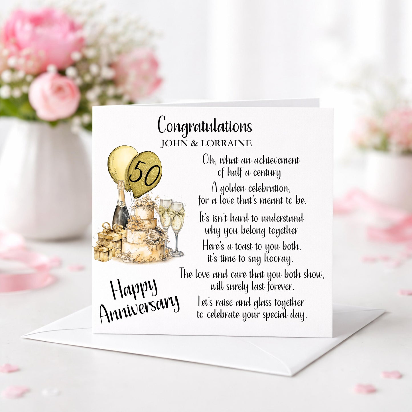 Personalised 50th Anniversary Card | Golden Wedding Celebration Card | Husband Wife Couple Anniversary Keepsake