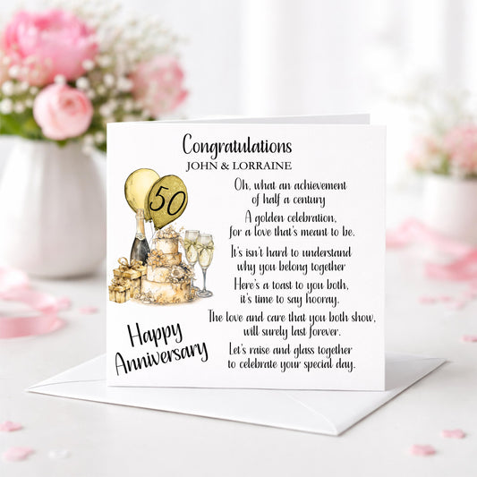 Personalised 50th Anniversary Card | Golden Wedding Celebration Card | Husband Wife Couple Anniversary Keepsake