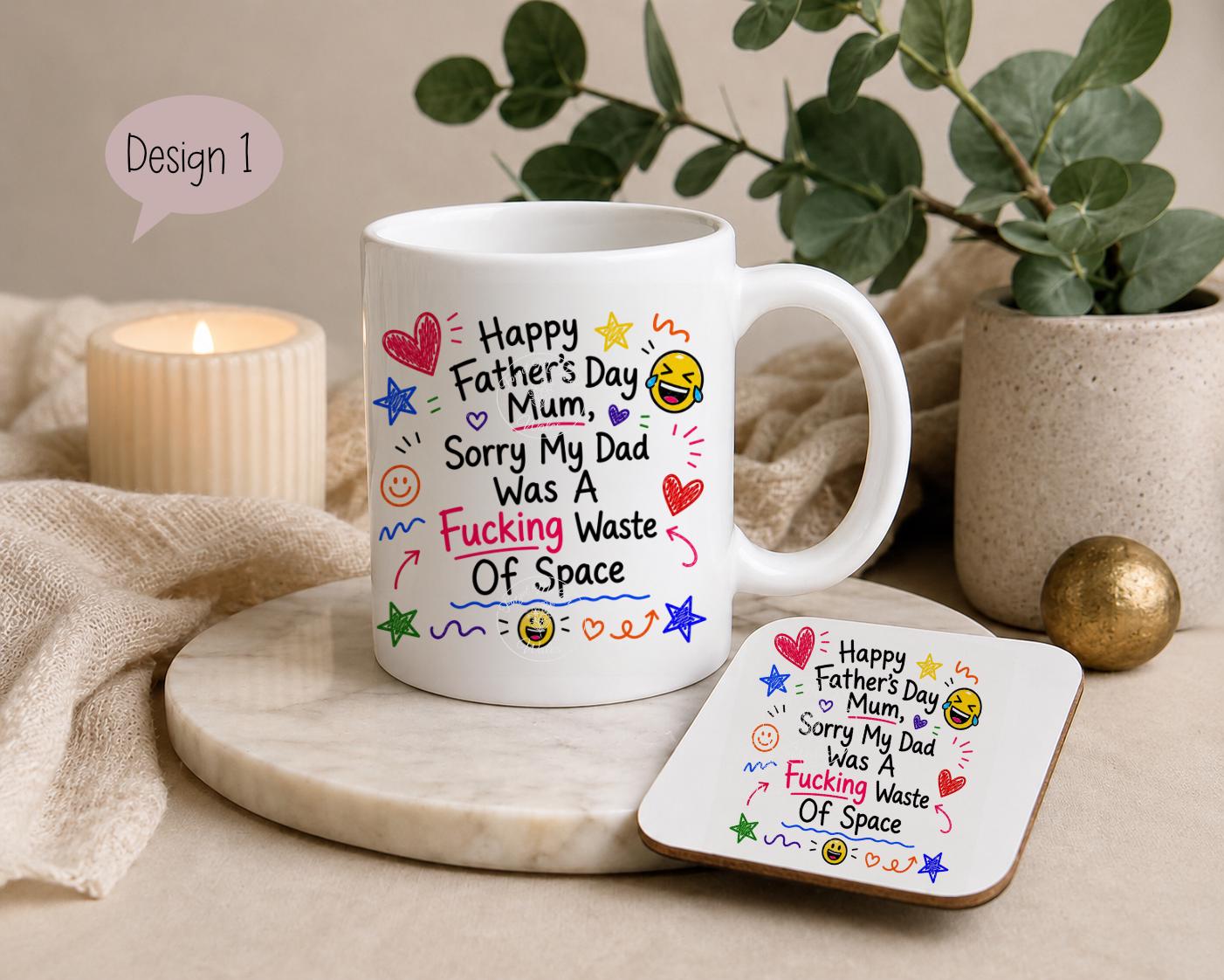 Funny Father’s Day Mug & Coaster for Mum | Mum Doing Both Parents Gift | Choice of 9 Funny Designs | Cheeky Novelty Mug
