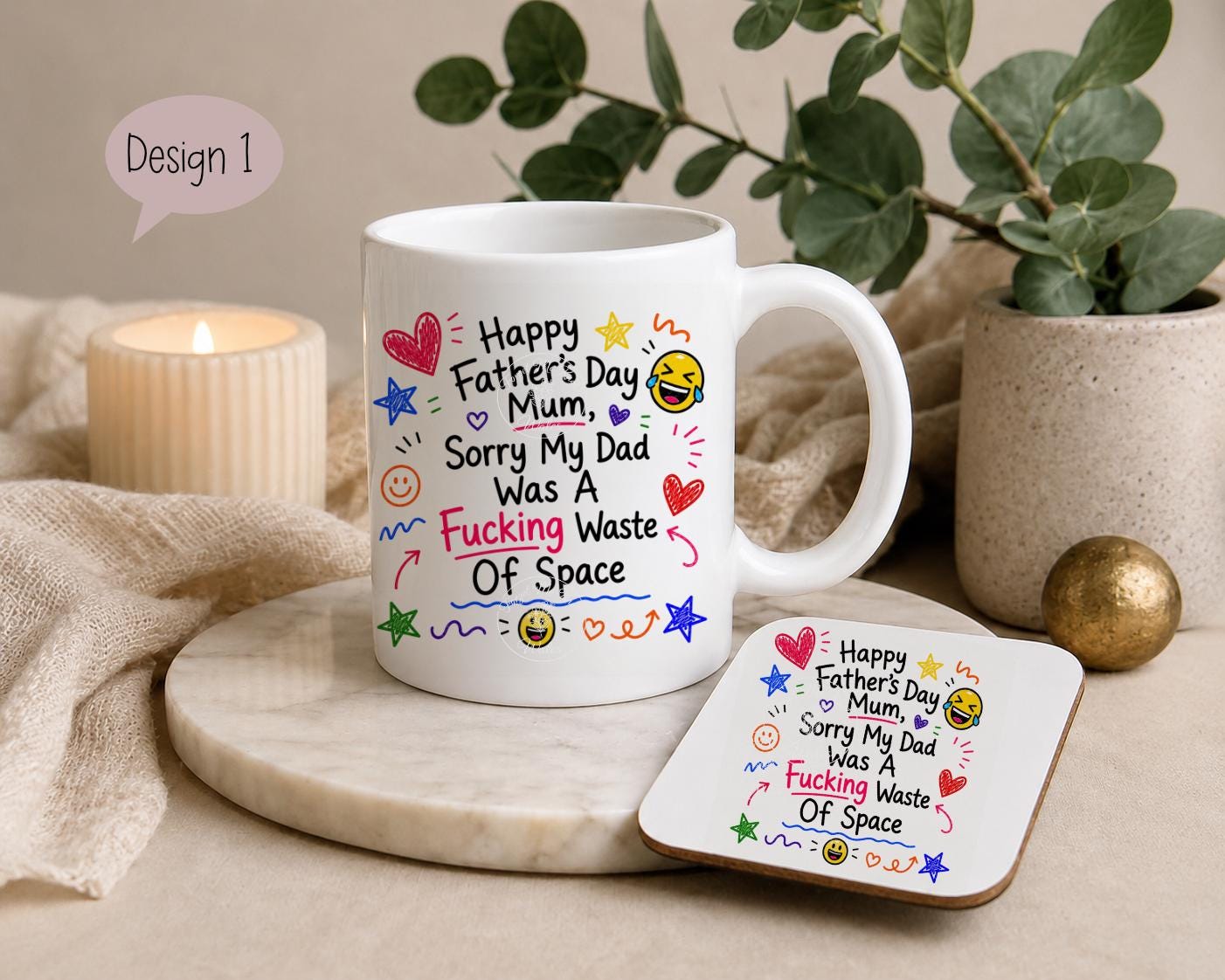 Funny Father’s Day Mug & Coaster for Mum | Mum Doing Both Parents Gift | Choice of 9 Funny Designs | Cheeky Novelty Mug