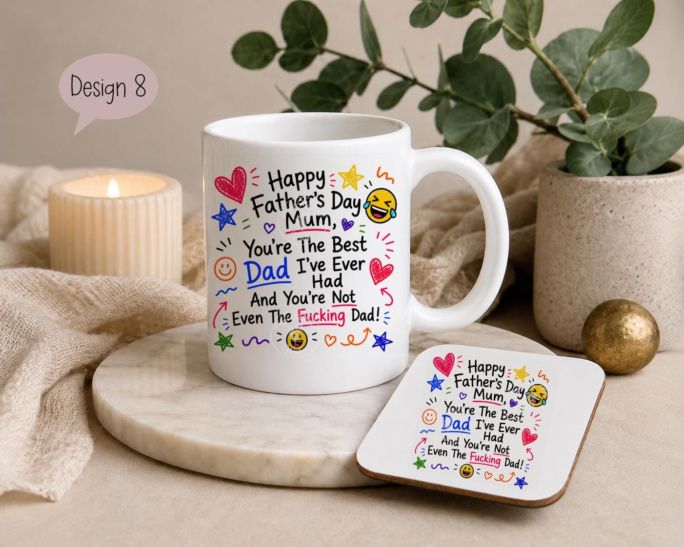 Funny Father’s Day Mug & Coaster for Mum | Mum Doing Both Parents Gift | Choice of 9 Funny Designs | Cheeky Novelty Mug