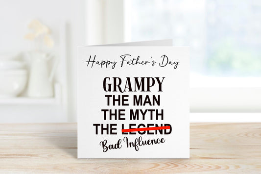 Funny Father’s Day Card for Grampy | The Man The Myth The Bad Influence Card | Personalised Father’s Day Card