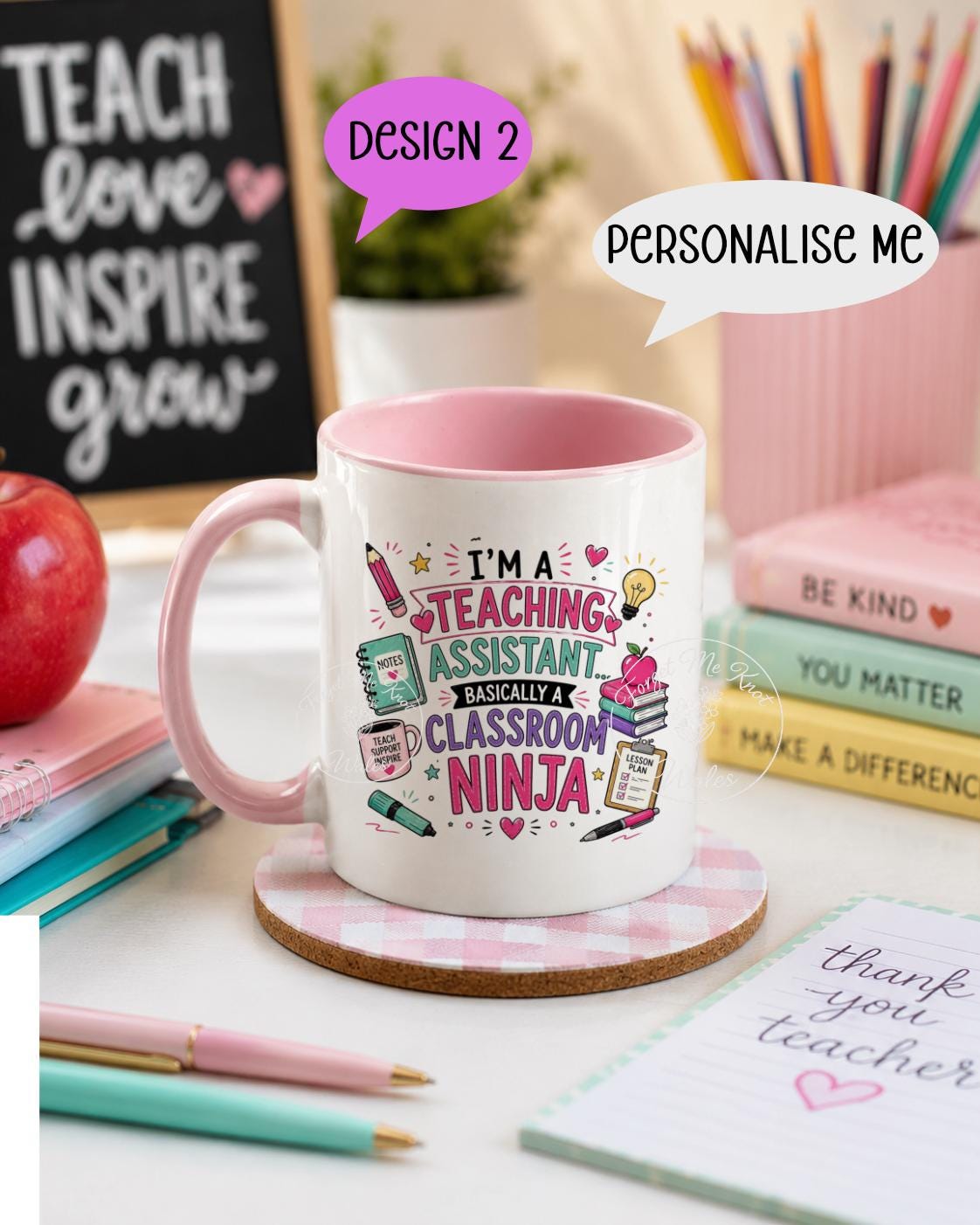 Teaching Assistant Mug & Coaster Set | Personalised Thank You Gift | Choose Mug Colour