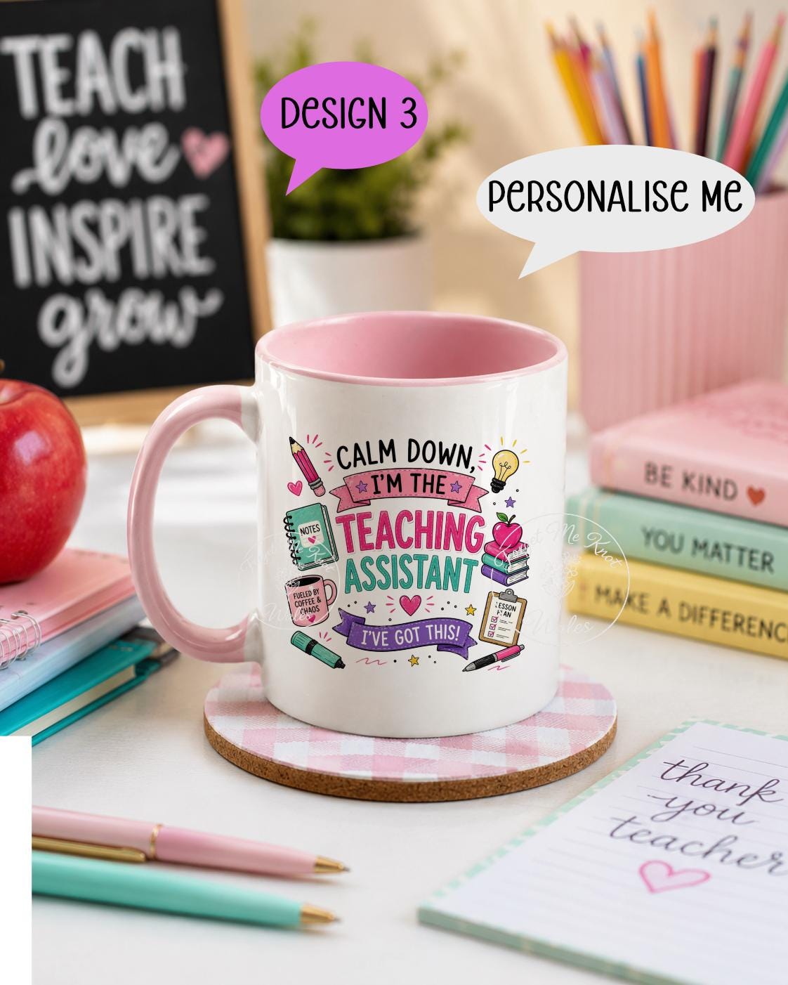 Teaching Assistant Mug & Coaster Set | Personalised Thank You Gift | Choose Mug Colour