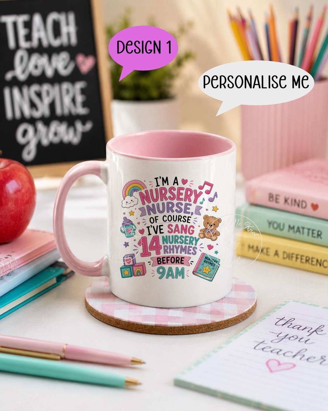 Nursery Nurse Mug & Coaster Set | Personalised Thank You Gift