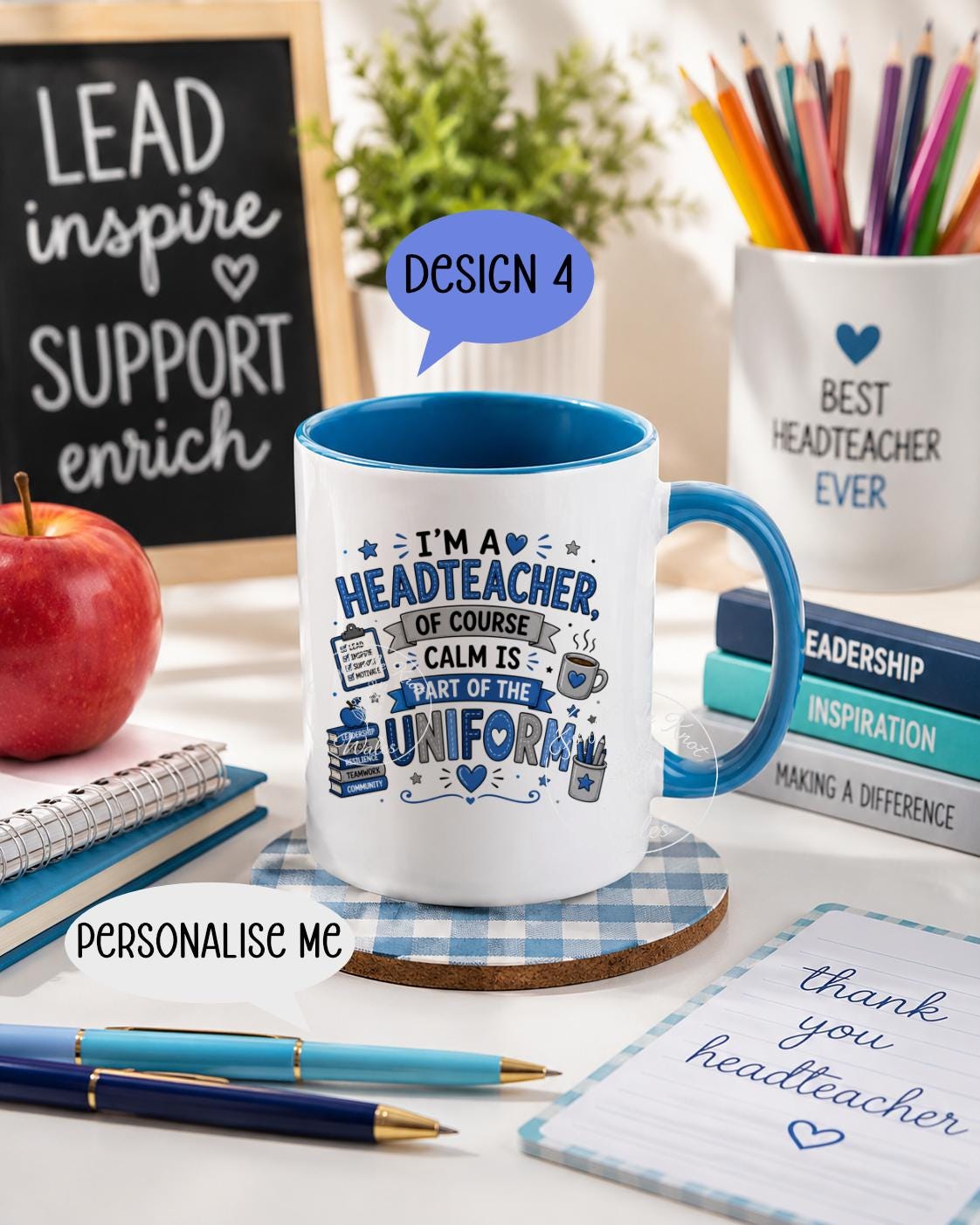Headteacher Mug & Coaster Set | Personalised Thank You Gift | Choose Design | Choose Mug Colour