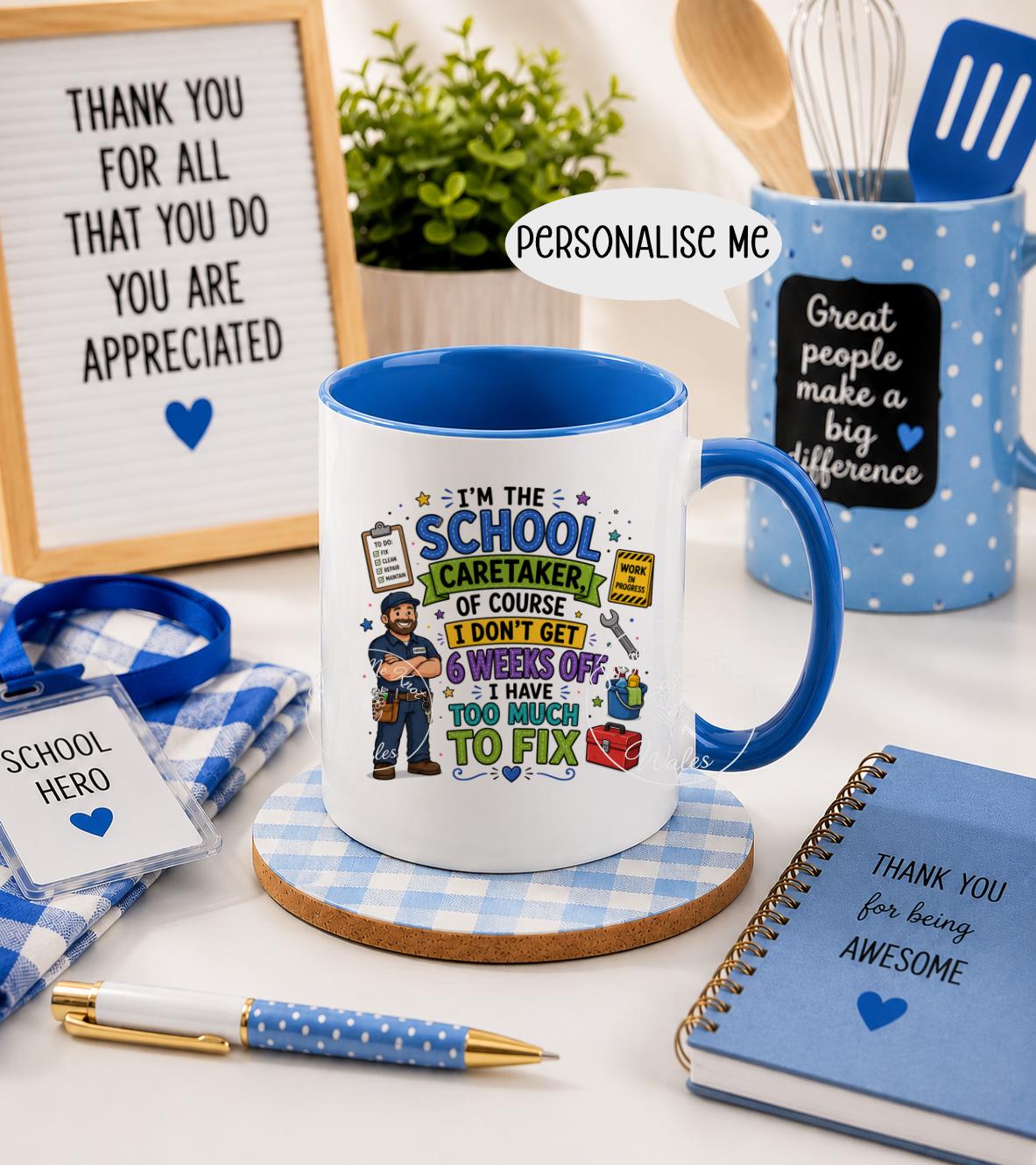 School Caretaker Mug & Coaster Set | Personalised Thank You Gift | Male or Female Design | School Hero Gift