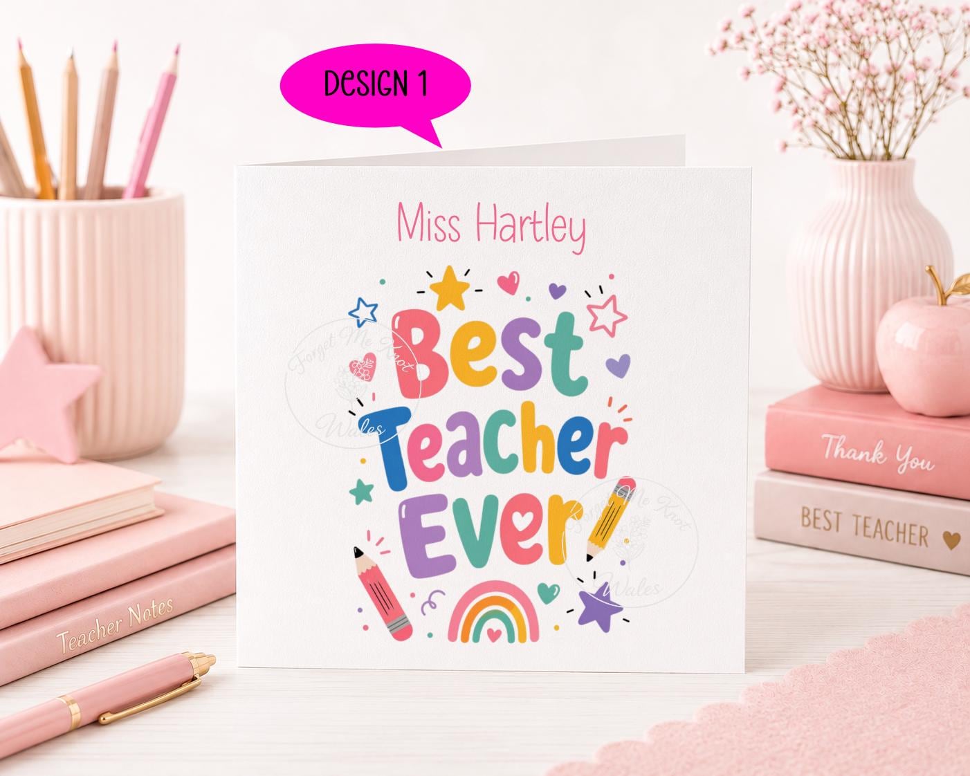 Teacher Thank You Card | Personalised Linen Card | 9 Designs to Choose From | Teacher Appreciation Card
