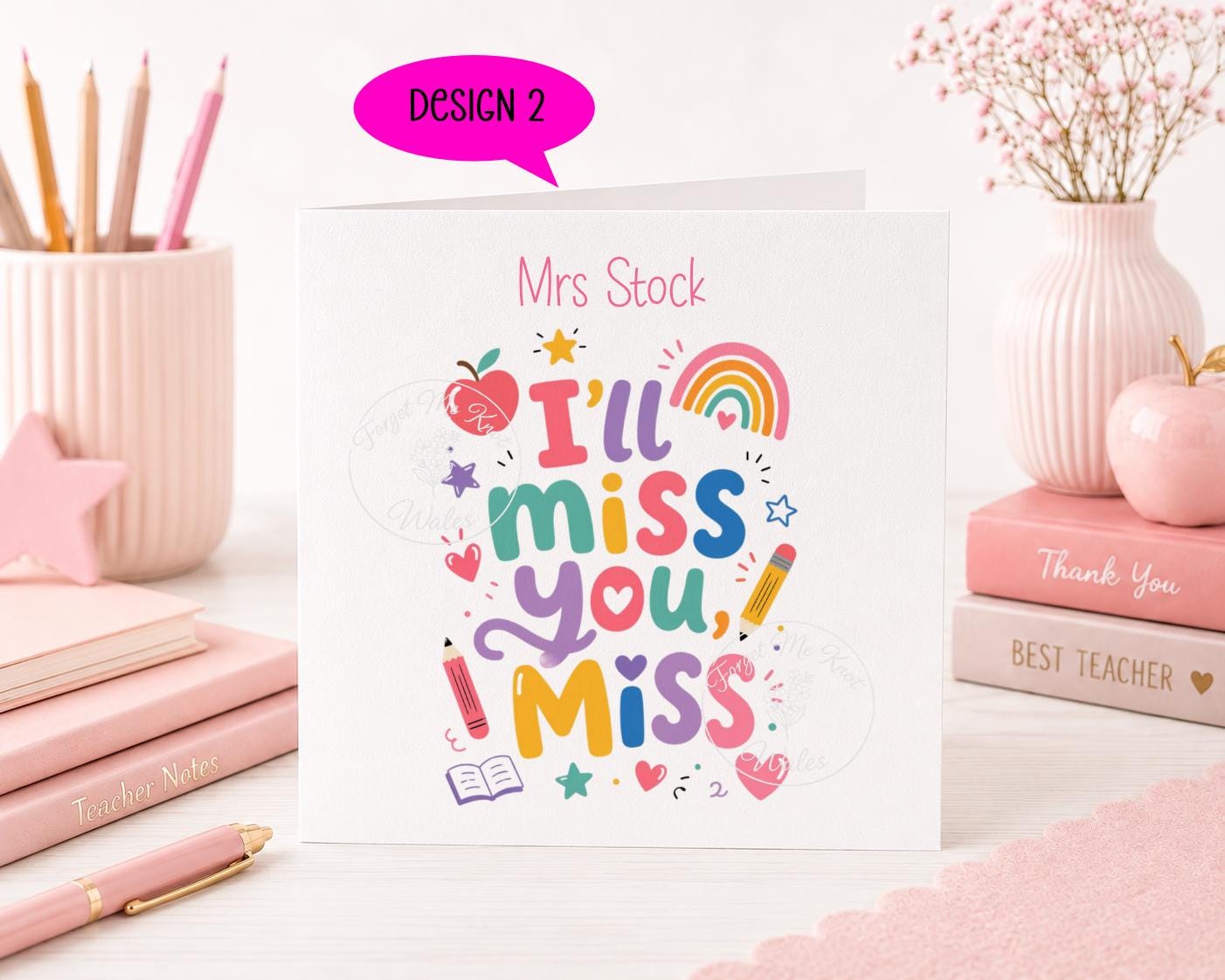 Teacher Thank You Card | Personalised Linen Card | 9 Designs to Choose From | Teacher Appreciation Card
