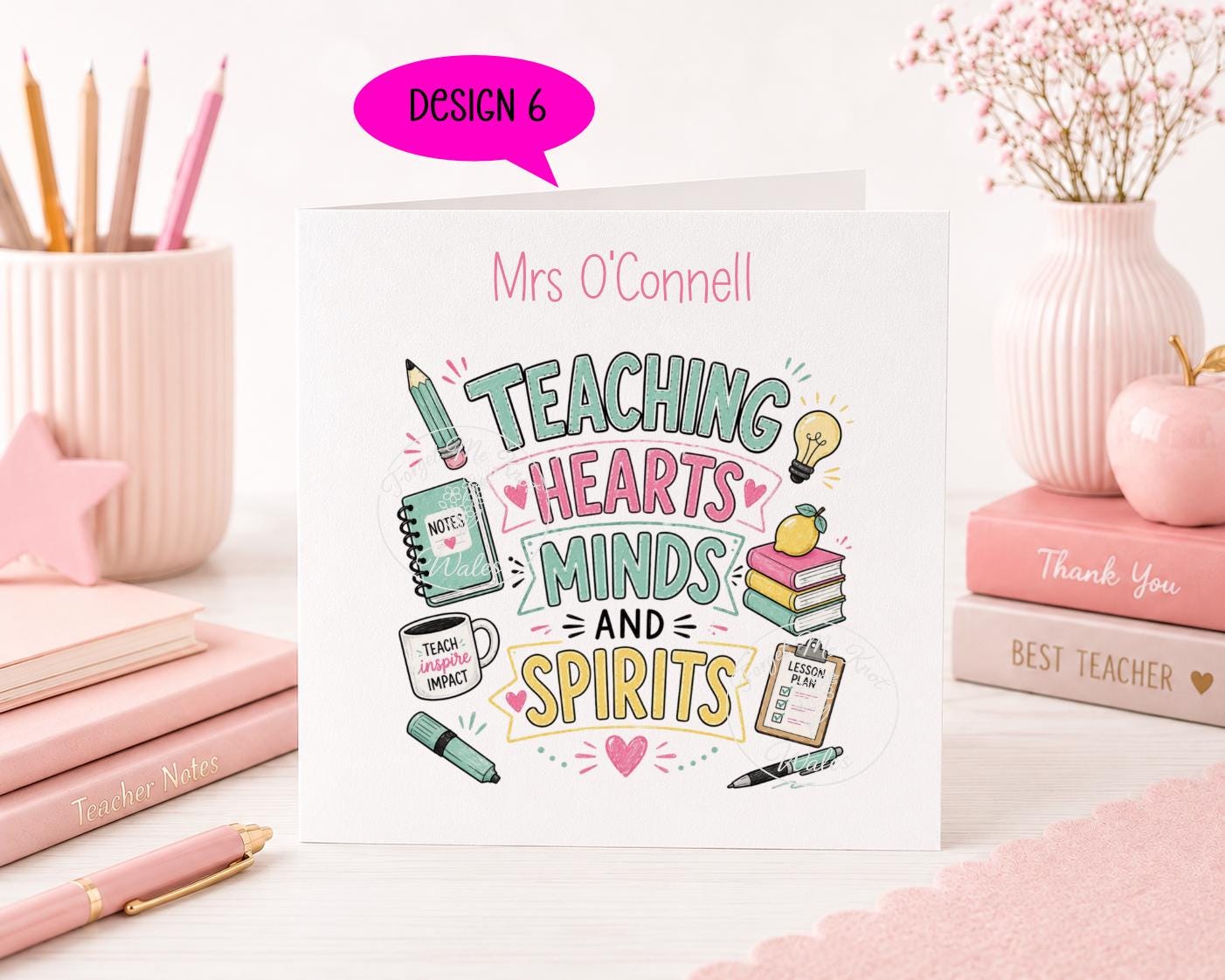 Teacher Thank You Card | Personalised Linen Card | 9 Designs to Choose From | Teacher Appreciation Card