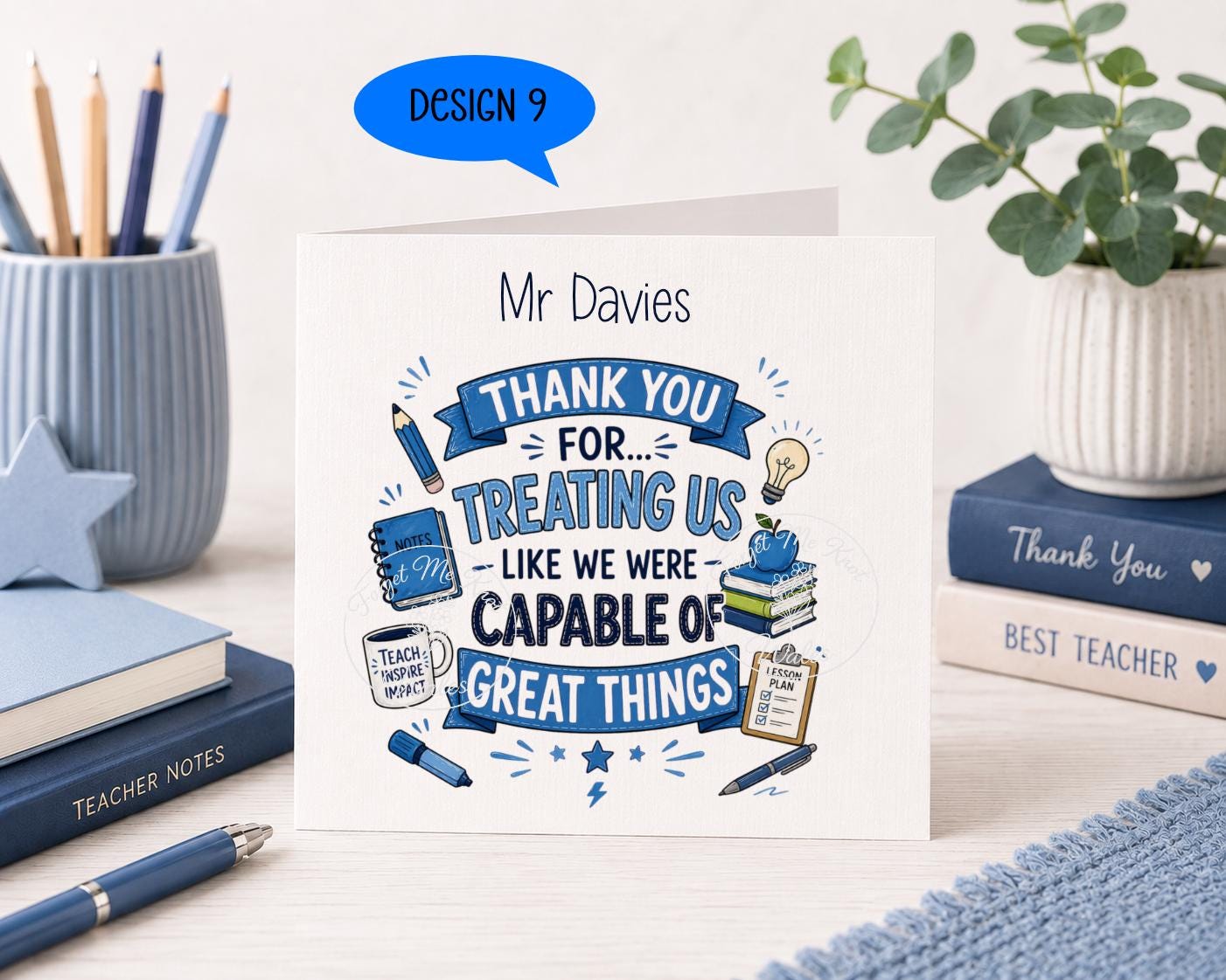 Teacher Thank You Card | Personalised Linen Card | 9 Designs to Choose From | Teacher Appreciation Card