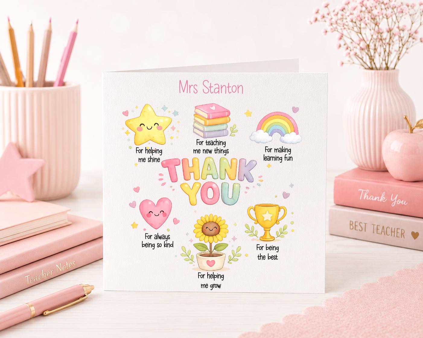 Personalised Teacher Thank You Card | End of School Gift | Teaching Assistant Card | Nursery Teacher Card | Welsh Diolch Card Available