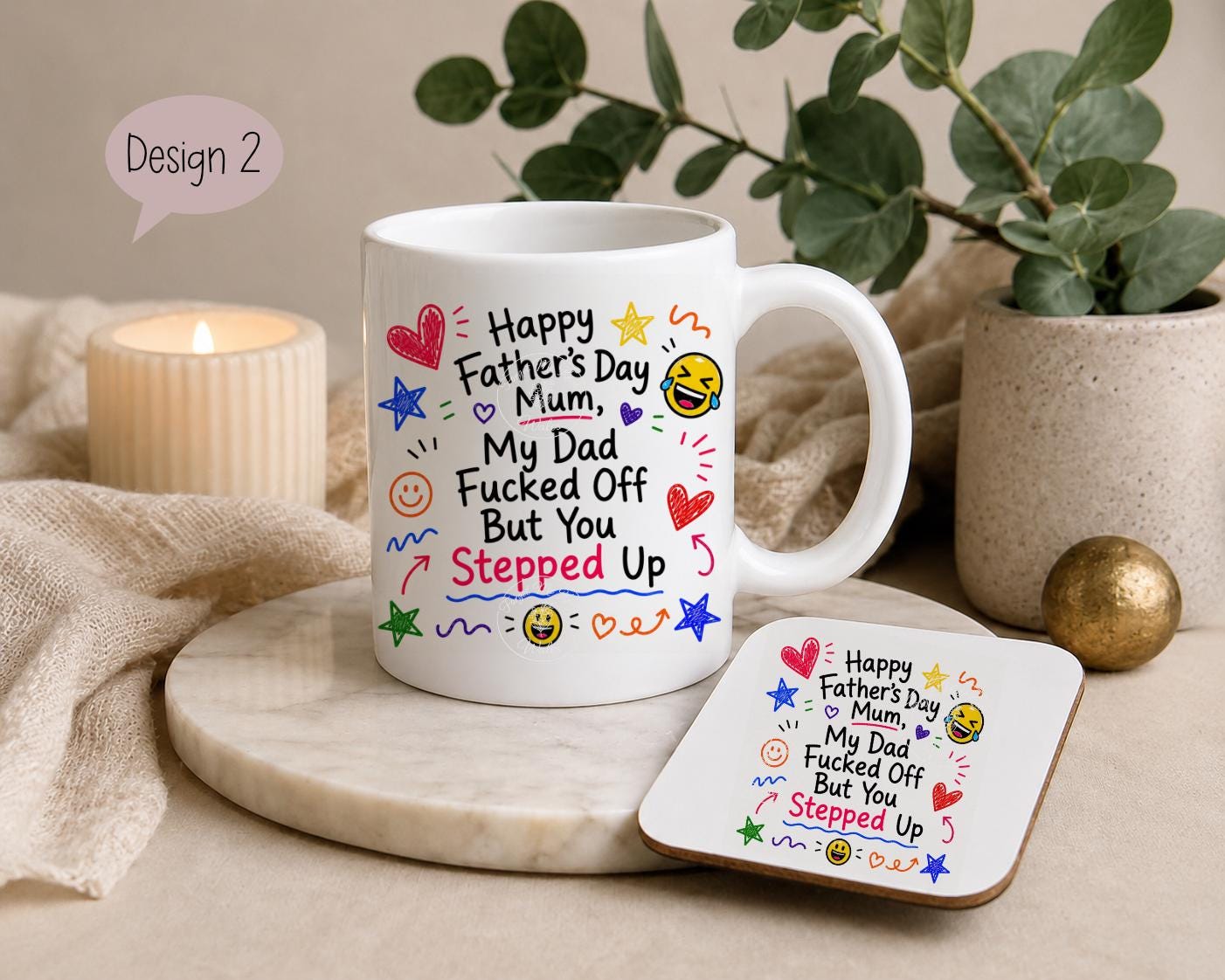Funny Father’s Day Mug & Coaster for Mum | Mum Doing Both Parents Gift | Choice of 9 Funny Designs | Cheeky Novelty Mug