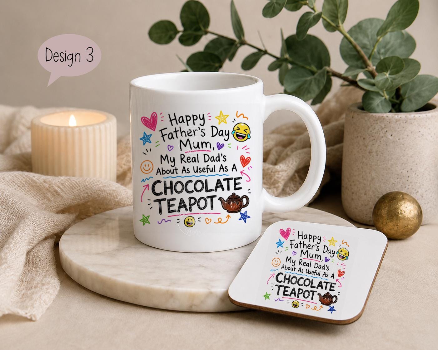 Funny Father’s Day Mug & Coaster for Mum | Mum Doing Both Parents Gift | Choice of 9 Funny Designs | Cheeky Novelty Mug