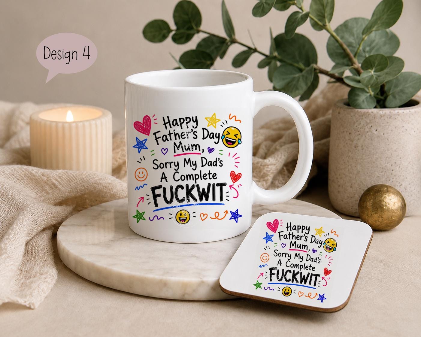 Funny Father’s Day Mug & Coaster for Mum | Mum Doing Both Parents Gift | Choice of 9 Funny Designs | Cheeky Novelty Mug