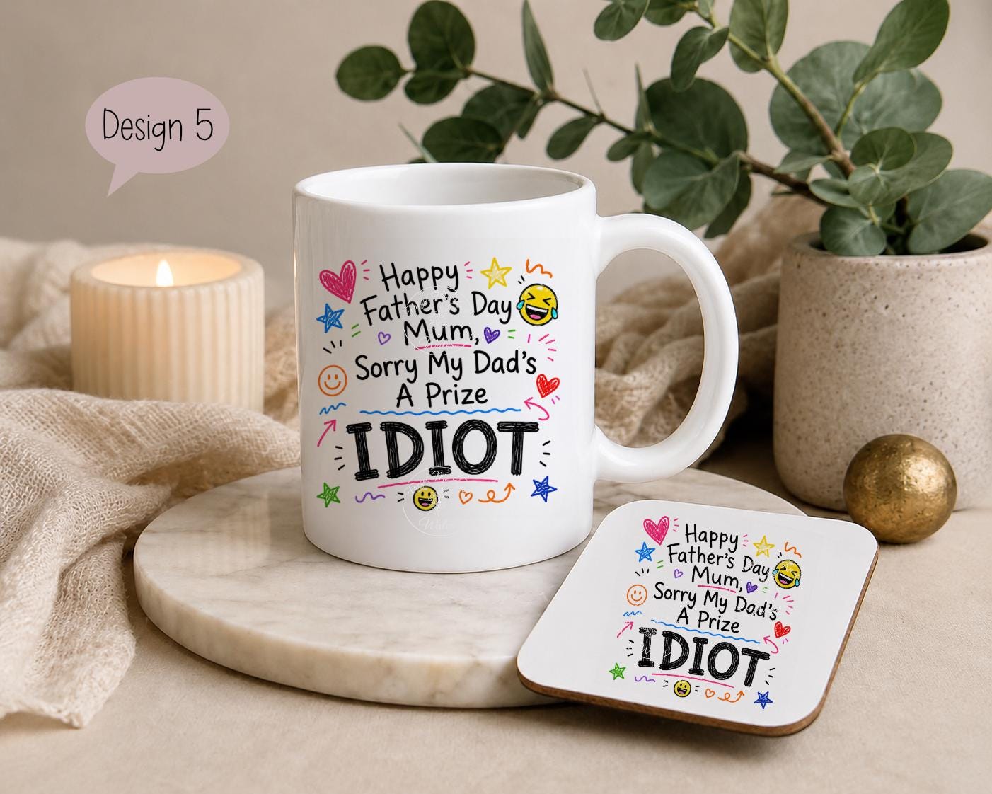 Funny Father’s Day Mug & Coaster for Mum | Mum Doing Both Parents Gift | Choice of 9 Funny Designs | Cheeky Novelty Mug