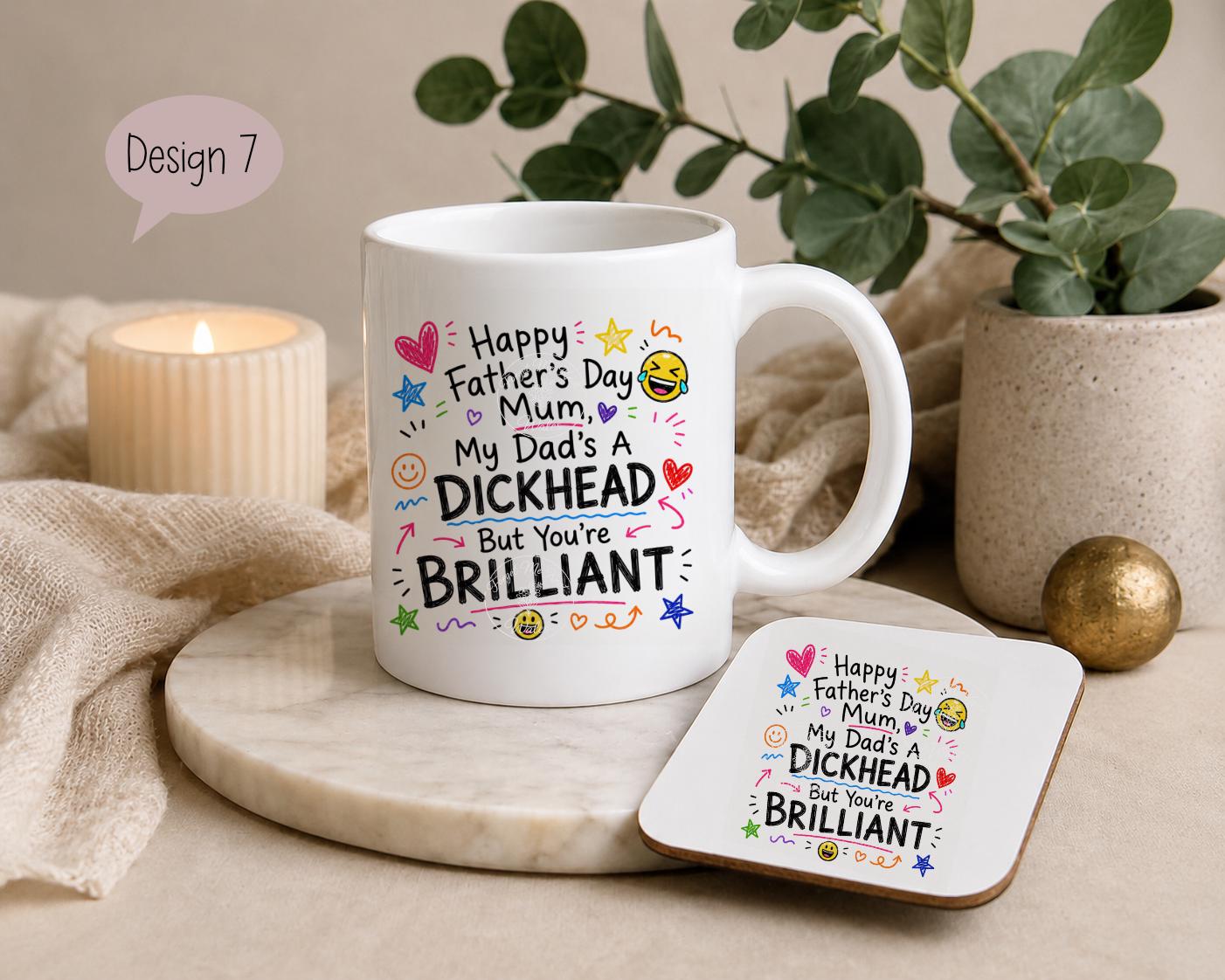 Funny Father’s Day Mug & Coaster for Mum | Mum Doing Both Parents Gift | Choice of 9 Funny Designs | Cheeky Novelty Mug