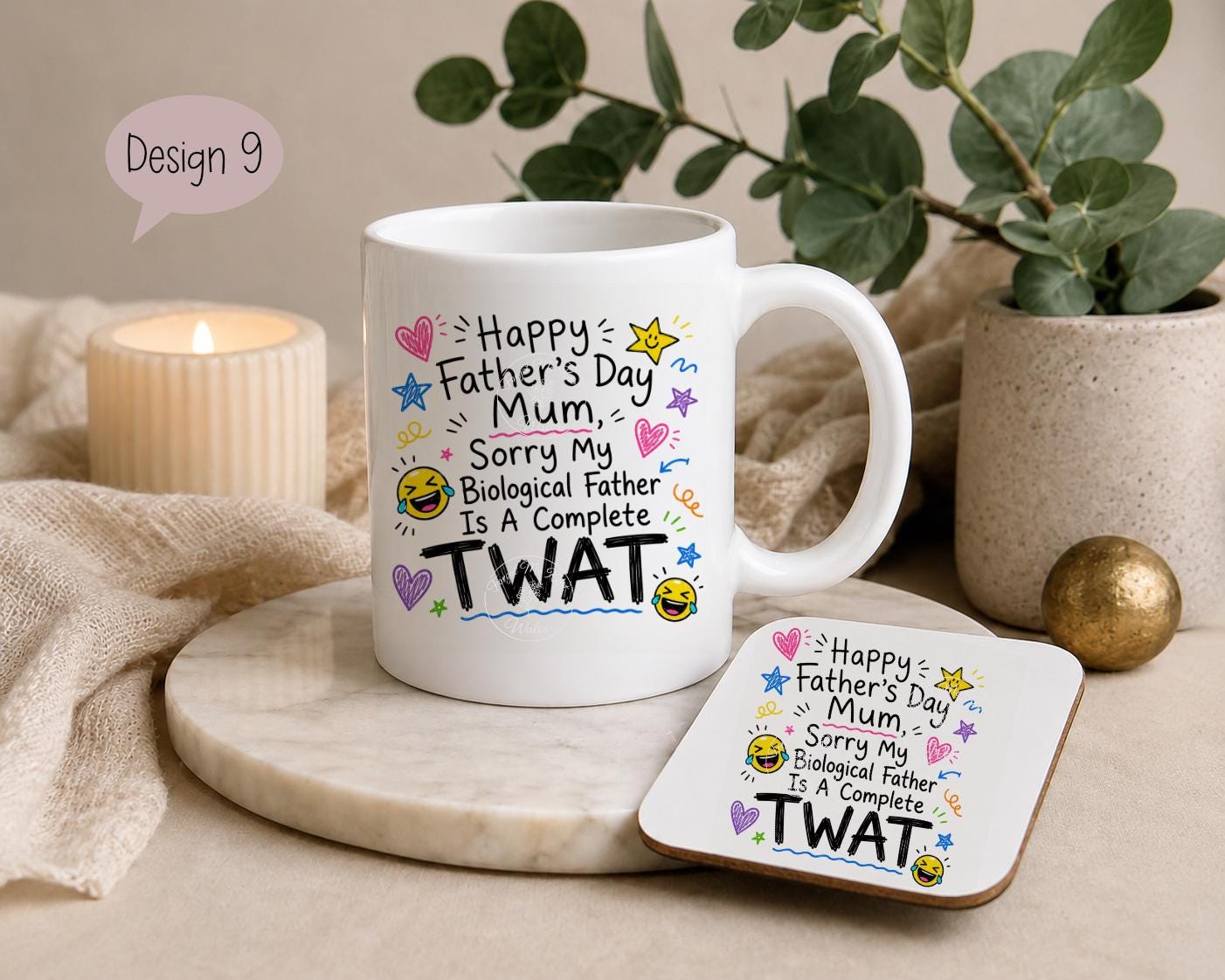Funny Father’s Day Mug & Coaster for Mum | Mum Doing Both Parents Gift | Choice of 9 Funny Designs | Cheeky Novelty Mug