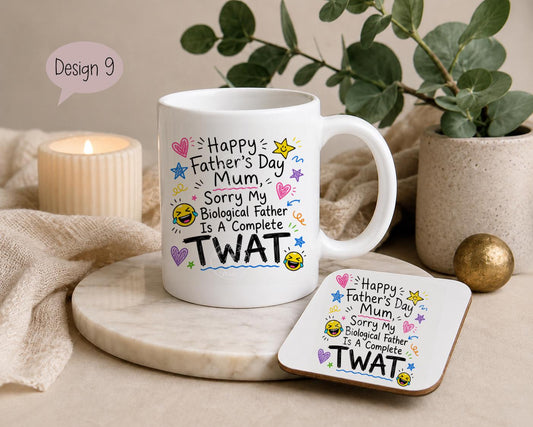 Funny Father’s Day Mug & Coaster for Mum | Mum Doing Both Parents Gift | Choice of 9 Funny Designs | Cheeky Novelty Mug