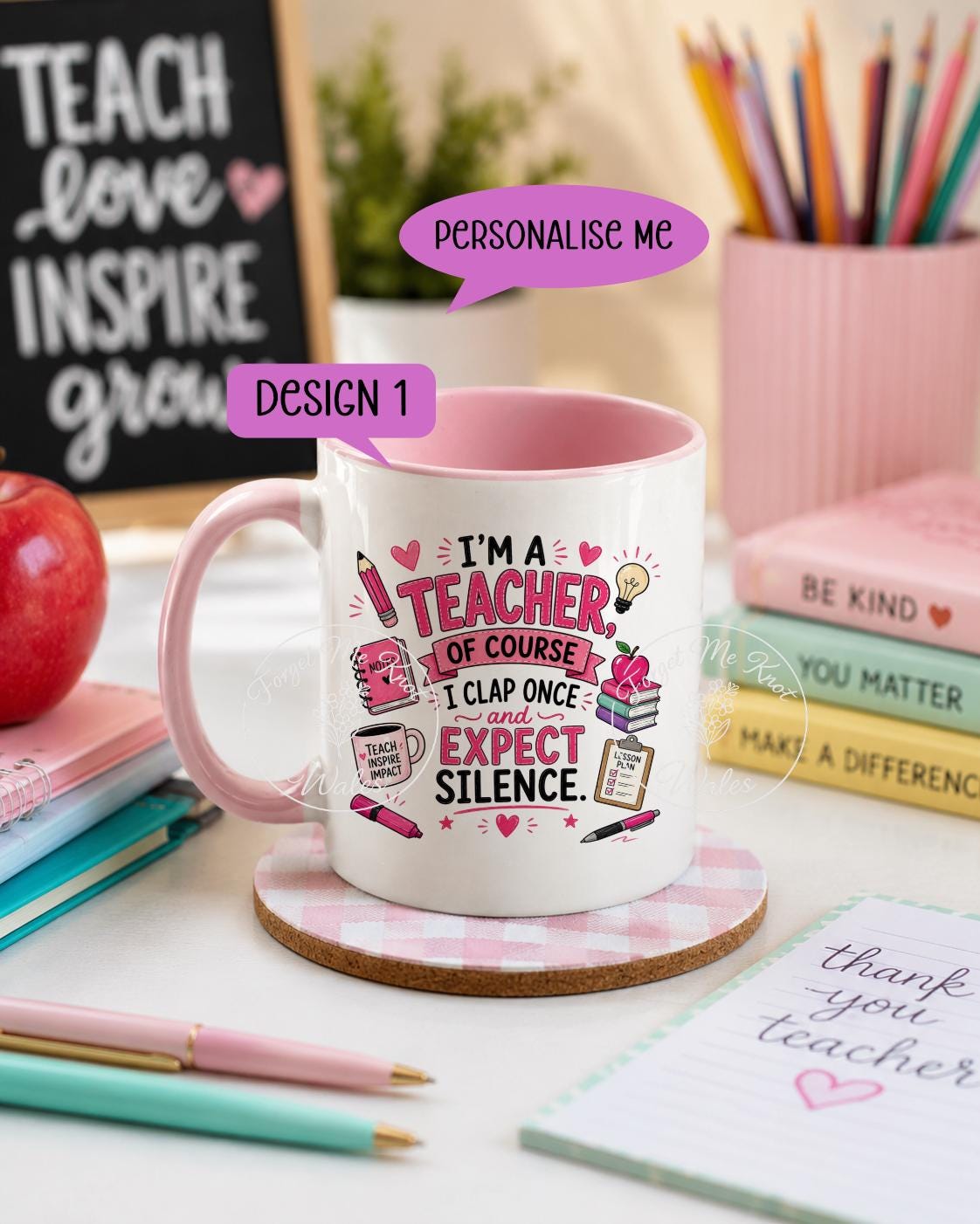 Teacher Mug & Coaster Gift | Personalised Teacher Mug | Thank You Teacher Gift | End of Term Gift